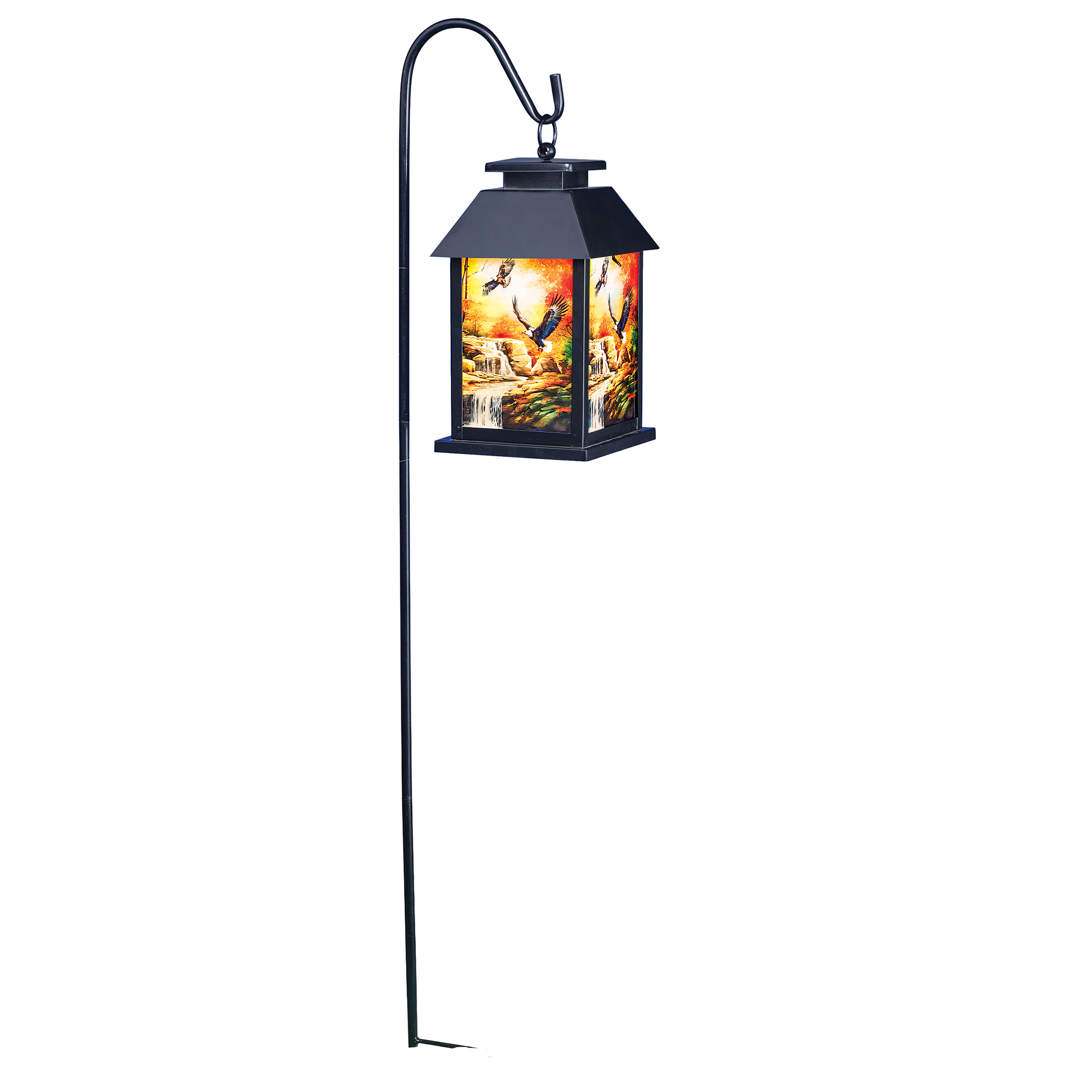 Solar Powered Bald Eagles Fall Scene Lantern with Shepherd's Hook