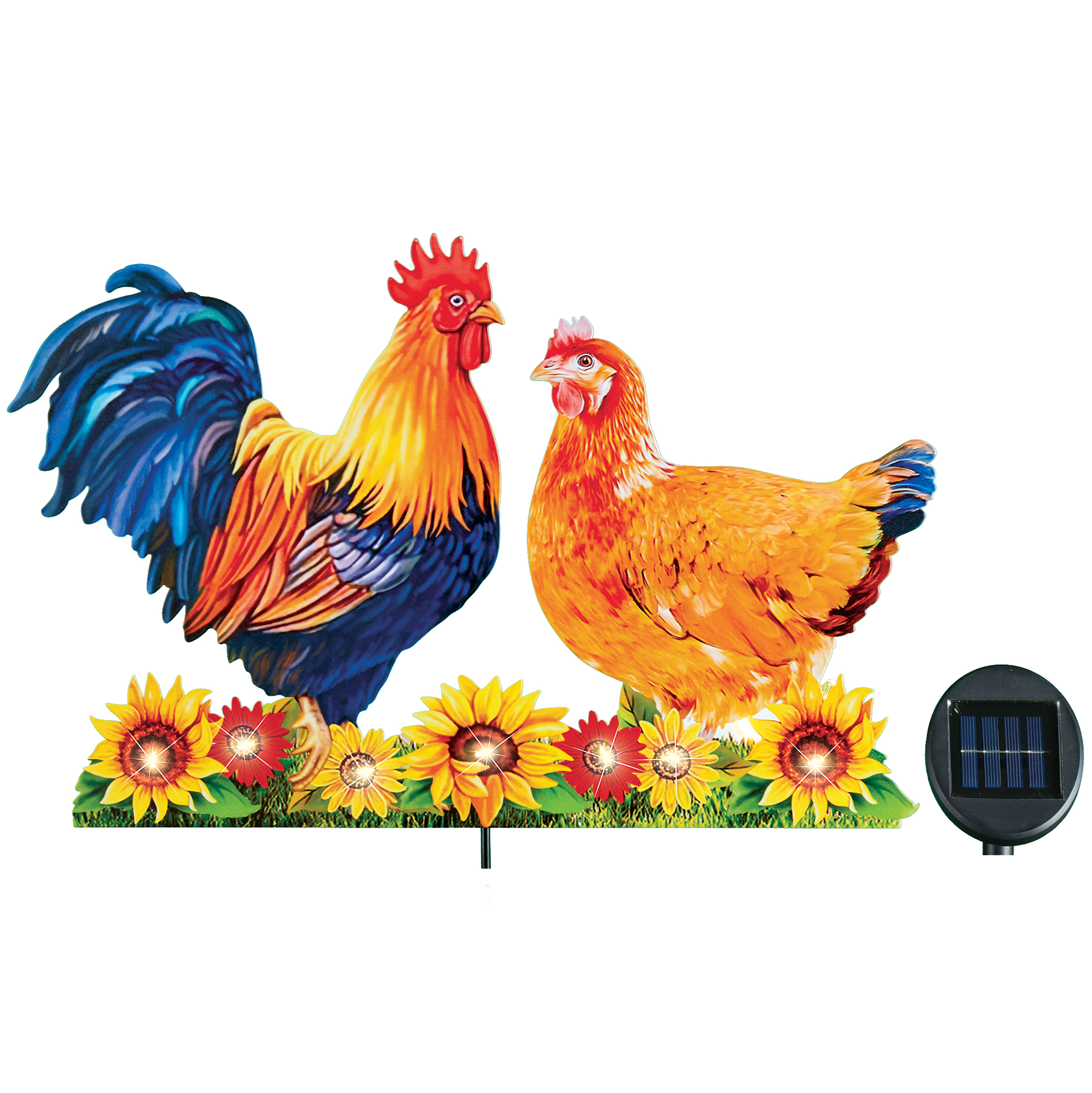 Solar Powered Realistic Rooster and Hen Garden Stake