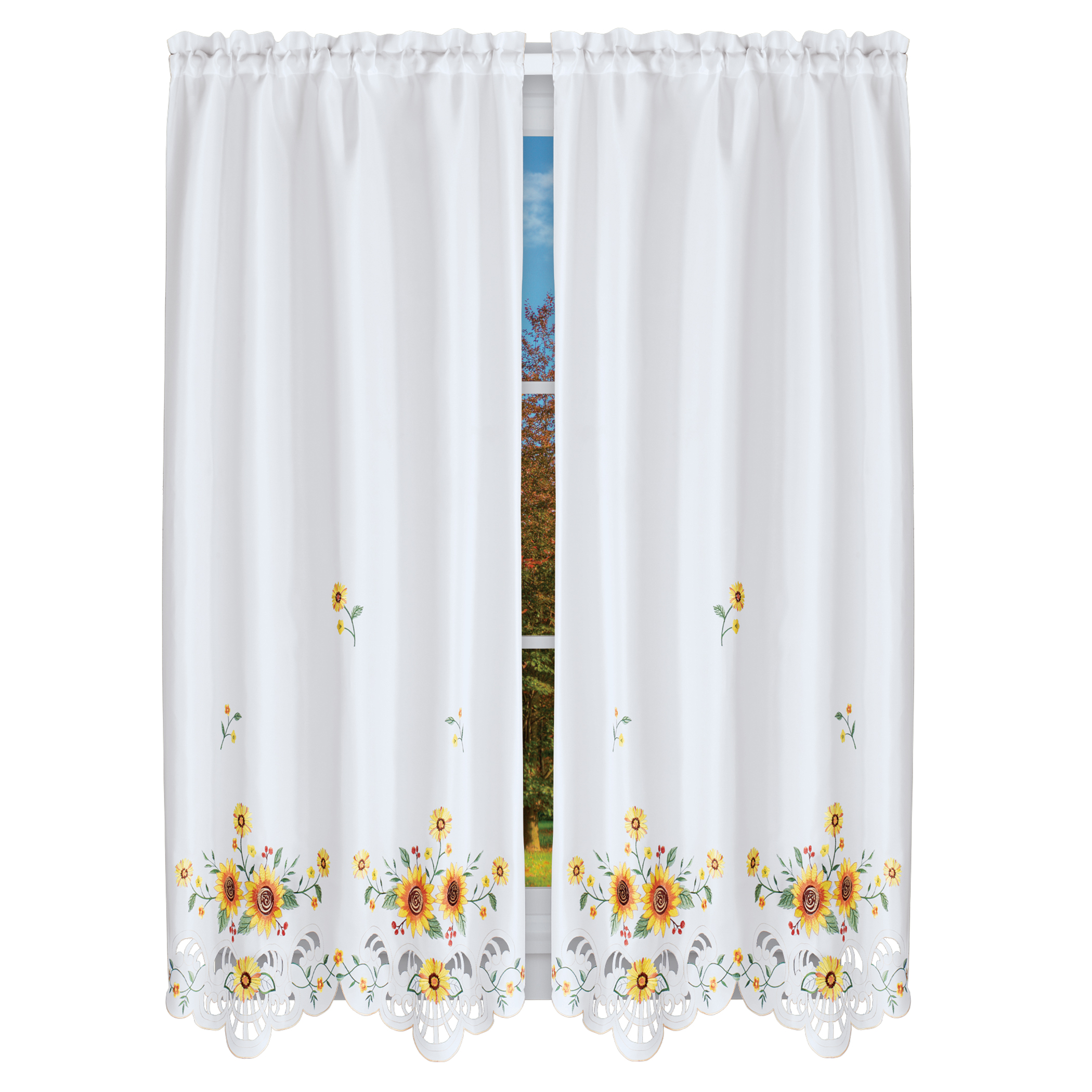 Embroidered Sunflower Bouquet Drapes with Tiebacks Included 63" Panel