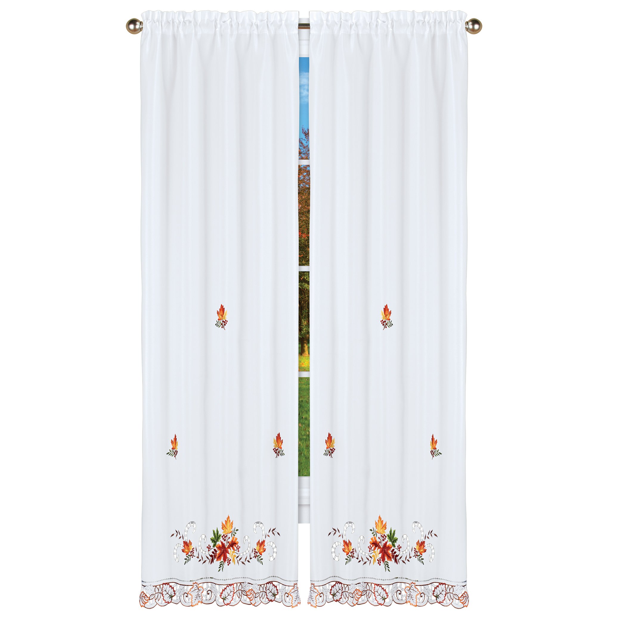 Embroidered Autumn Maple Leaf Drapes with Tiebacks Included 84" Panel