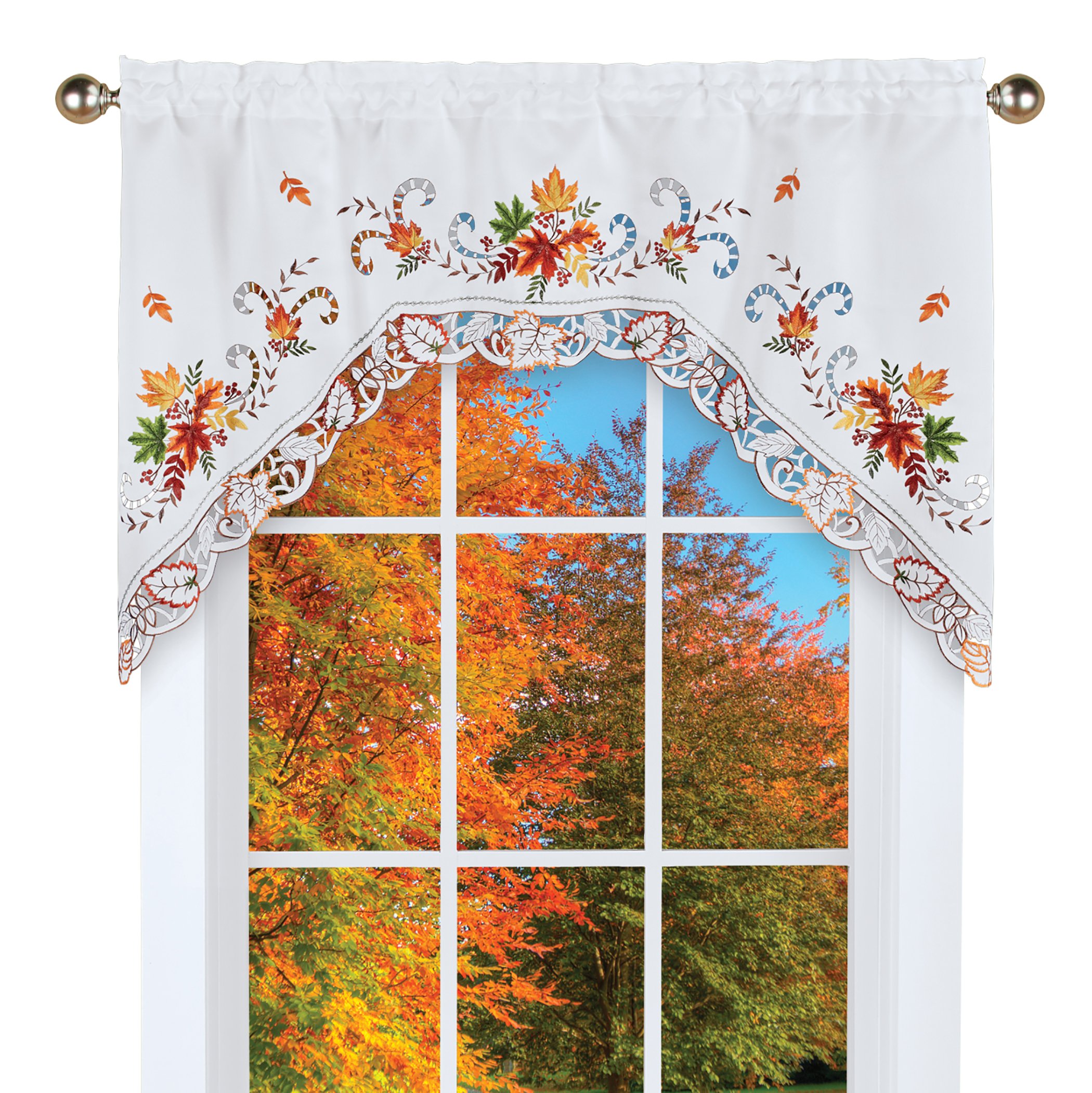 Embroidered Autumn Maple Leaf Drapes with Tiebacks Included Swag Valance