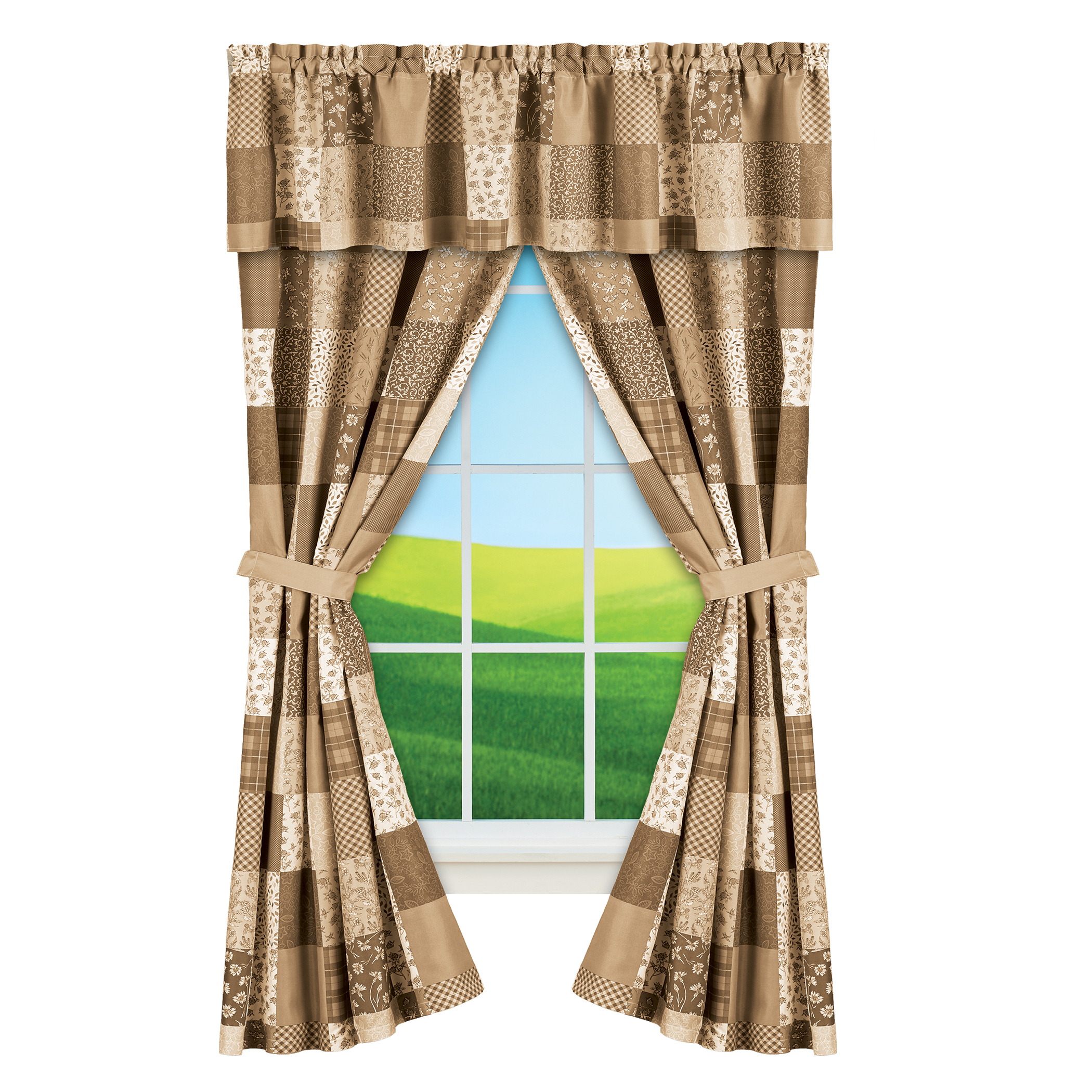 5-Piece Classic Country Patchwork Curtain Set Neutral