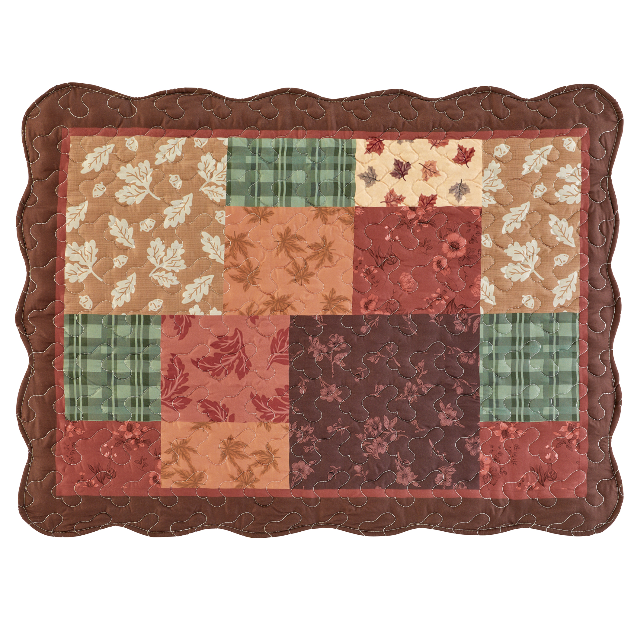 Autumn Patchwork Scalloped Edge Pillow Sham Set Sham Gender Neutral Multi
