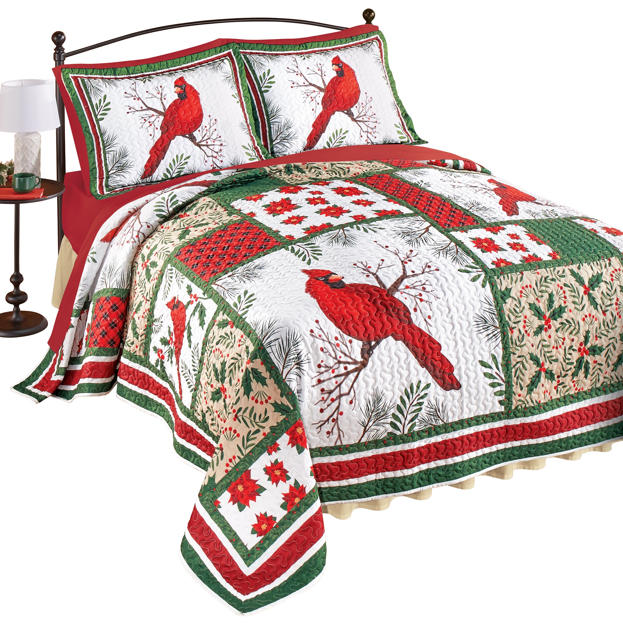 Holiday Cardinal Patchwork Oversized Quilt Twin Gender Neutral Multi-Colored