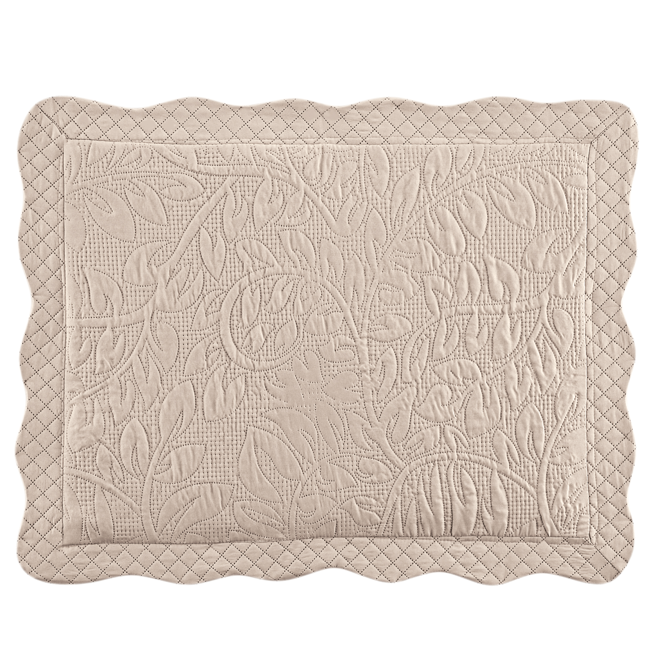 Textured Leaf Print Scalloped Edge Pillow Sham Sham Gender Neutral Taupe