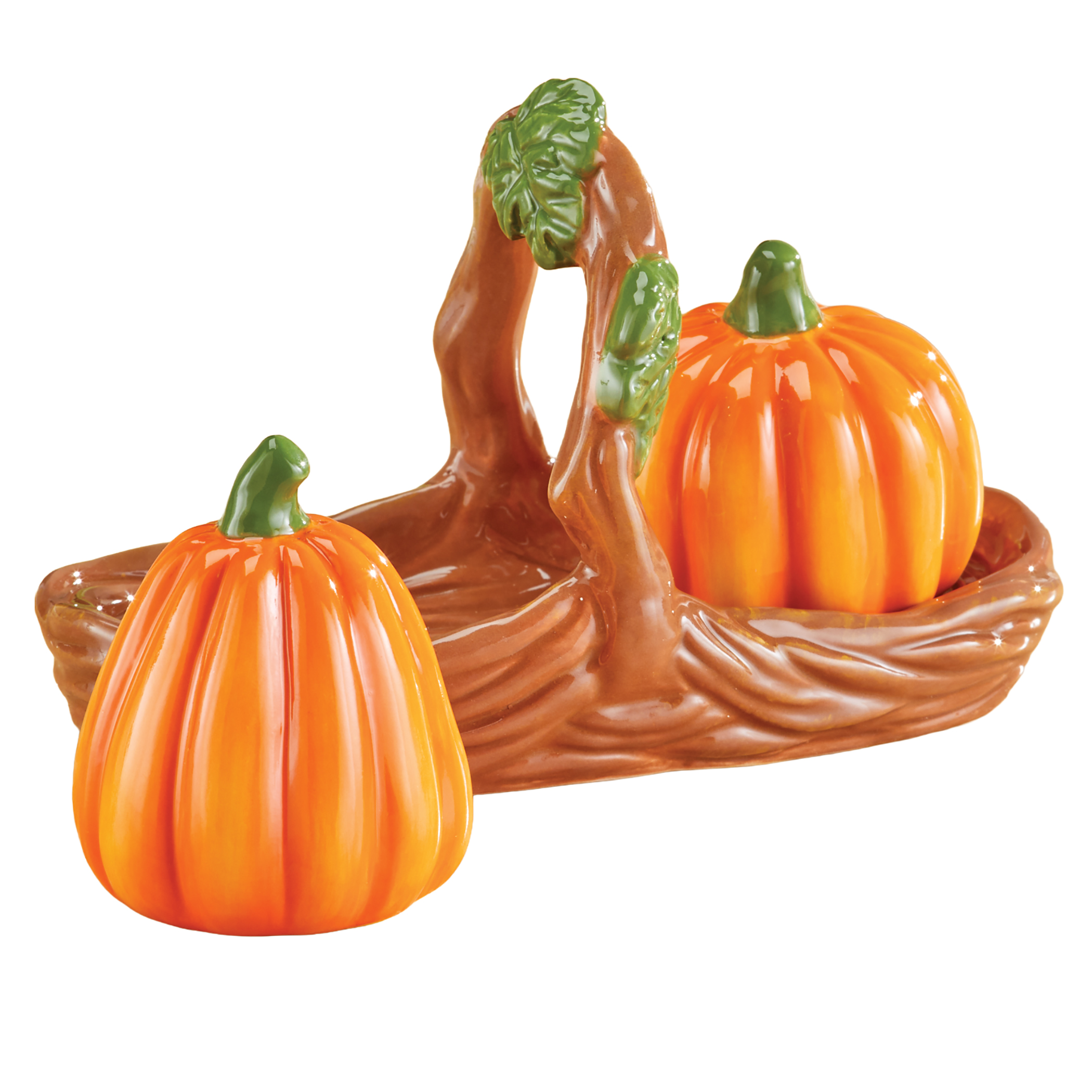 Hand-Painted Pumpkin Patch 3-Piece Salt & Pepper Shaker Set