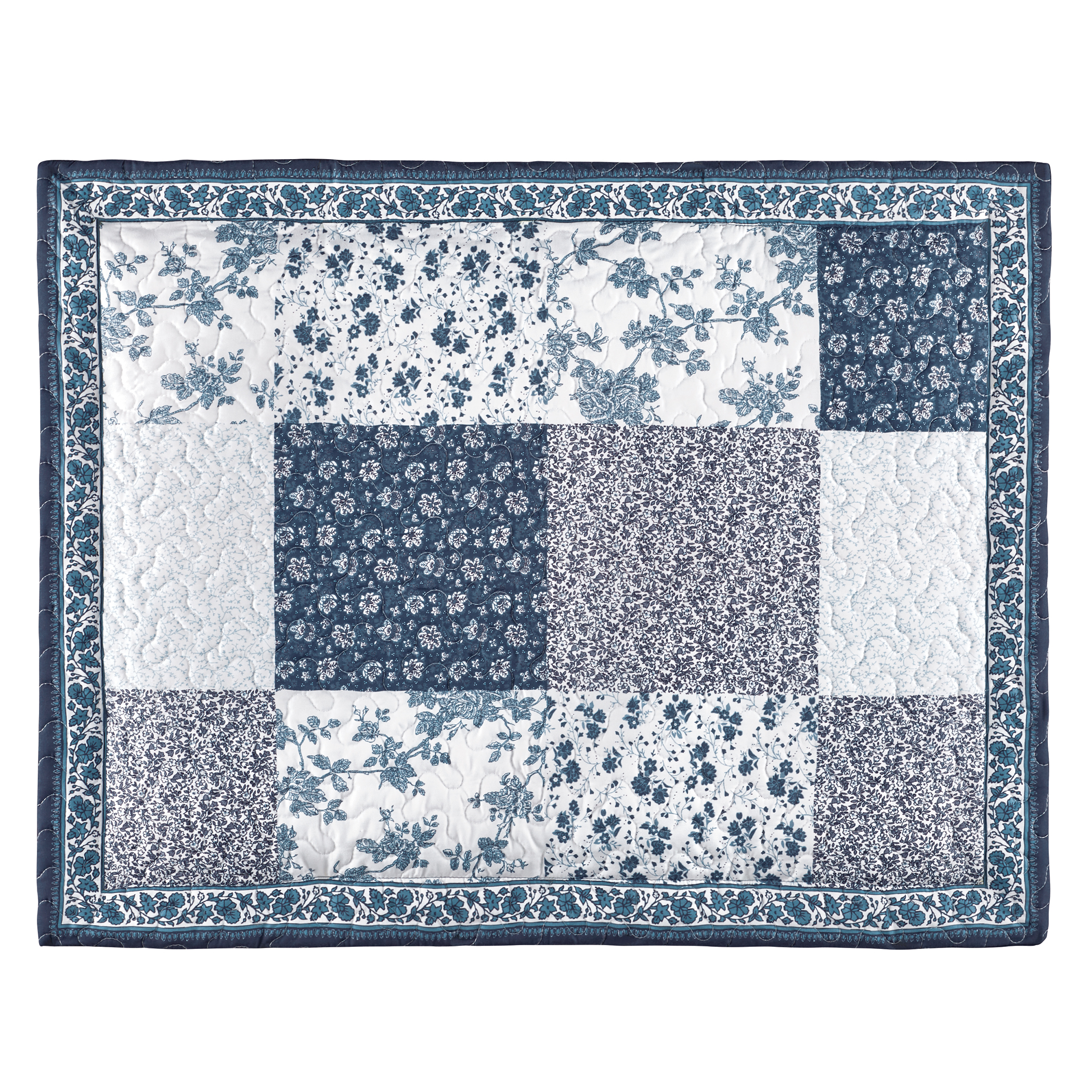 Palmer Floral Patchwork Quilted Pillow Sham Sham Gender Neutral Blue Multi