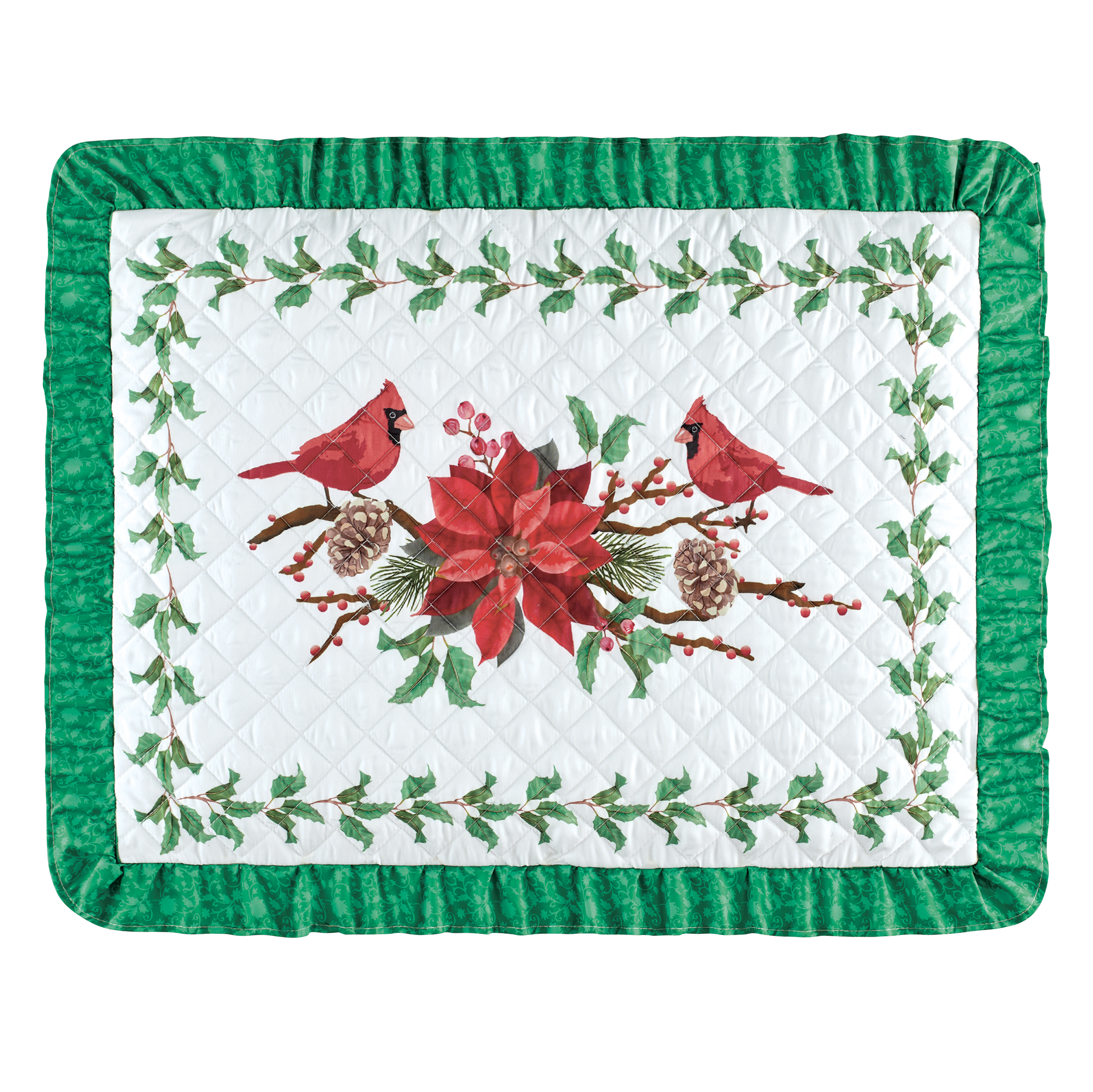 Cardinal Holly Festive Ruffled Edge Pillow Sham Set Sham Gender Neutral Multi