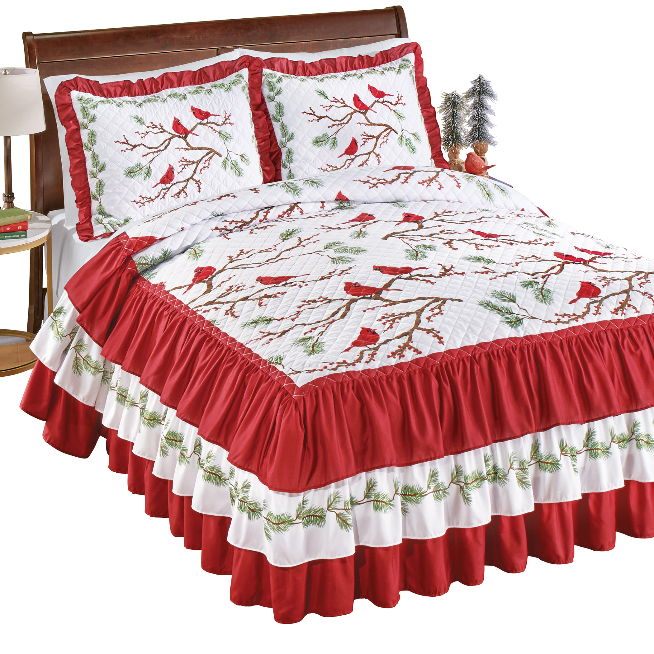 Cardinal Quilt-Top Triple Ruffle Bedspread King Gender Neutral Multi