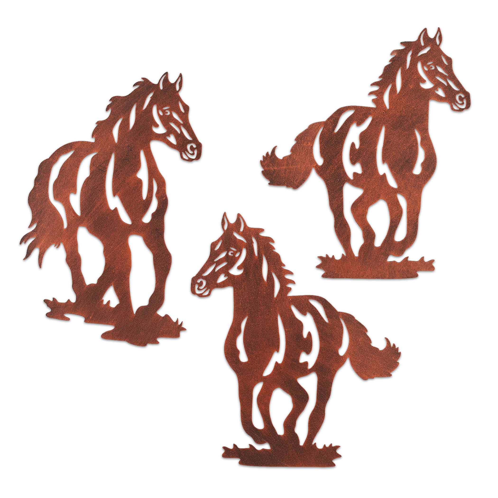 Metal Horses with Intricate Cut-Outs 3-Piece Wall Art Set
