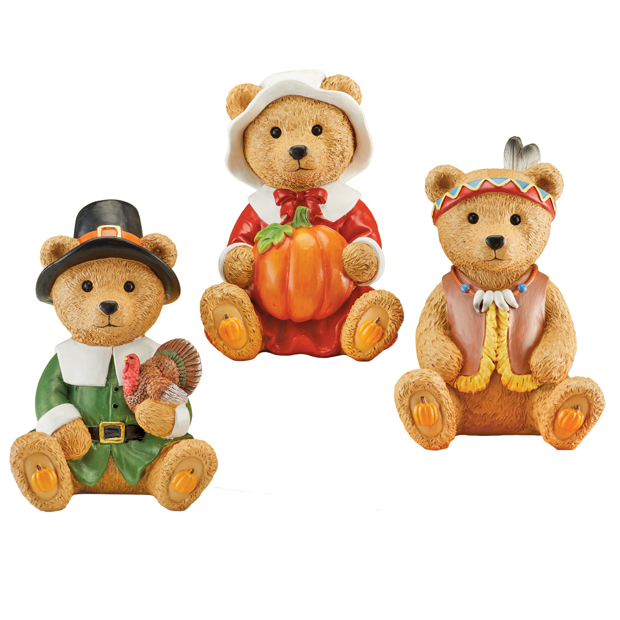 Hand-Painted Thanksgiving Bear Sitters - Set of 3