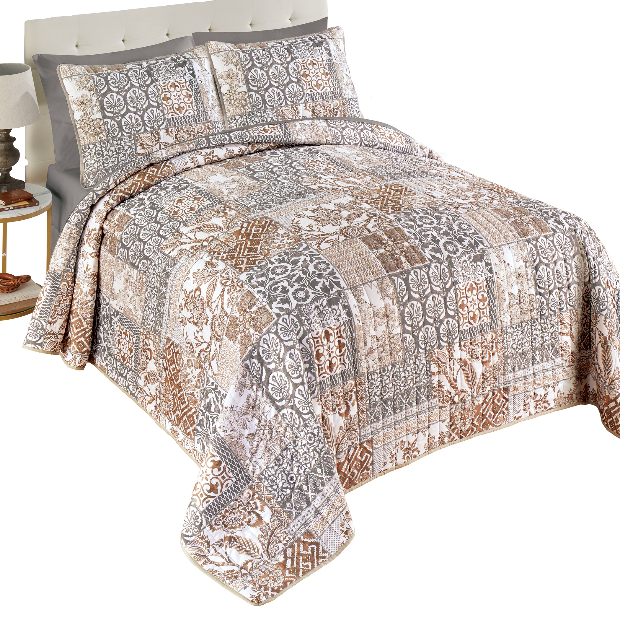 Guliana Quilted Neutral Patchwork Bedspread Full Gender Neutral Neutral