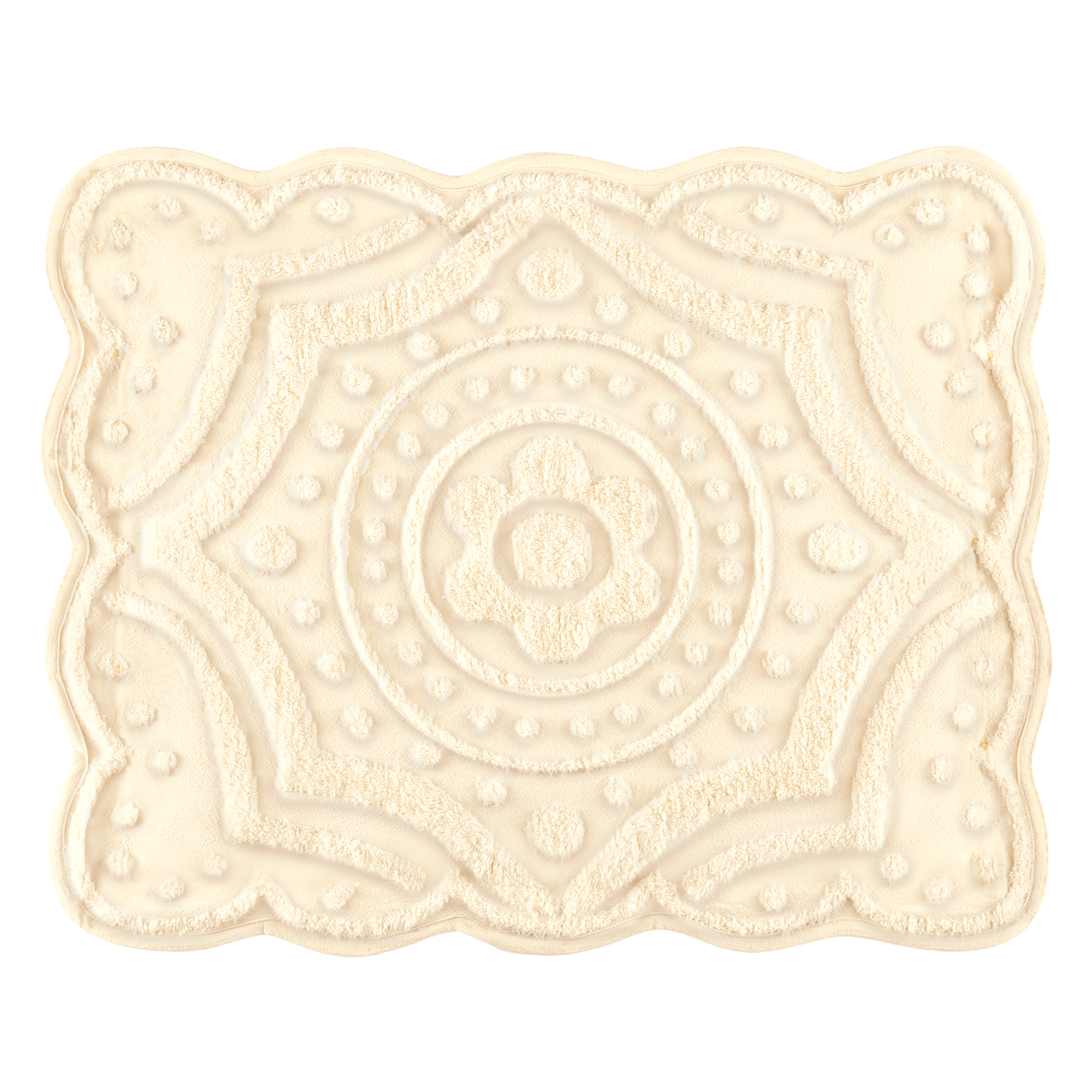 Elegant Tufted Chenille Medallion Scalloped Edge Pillow Sham Sham Gender Neutral Ivory