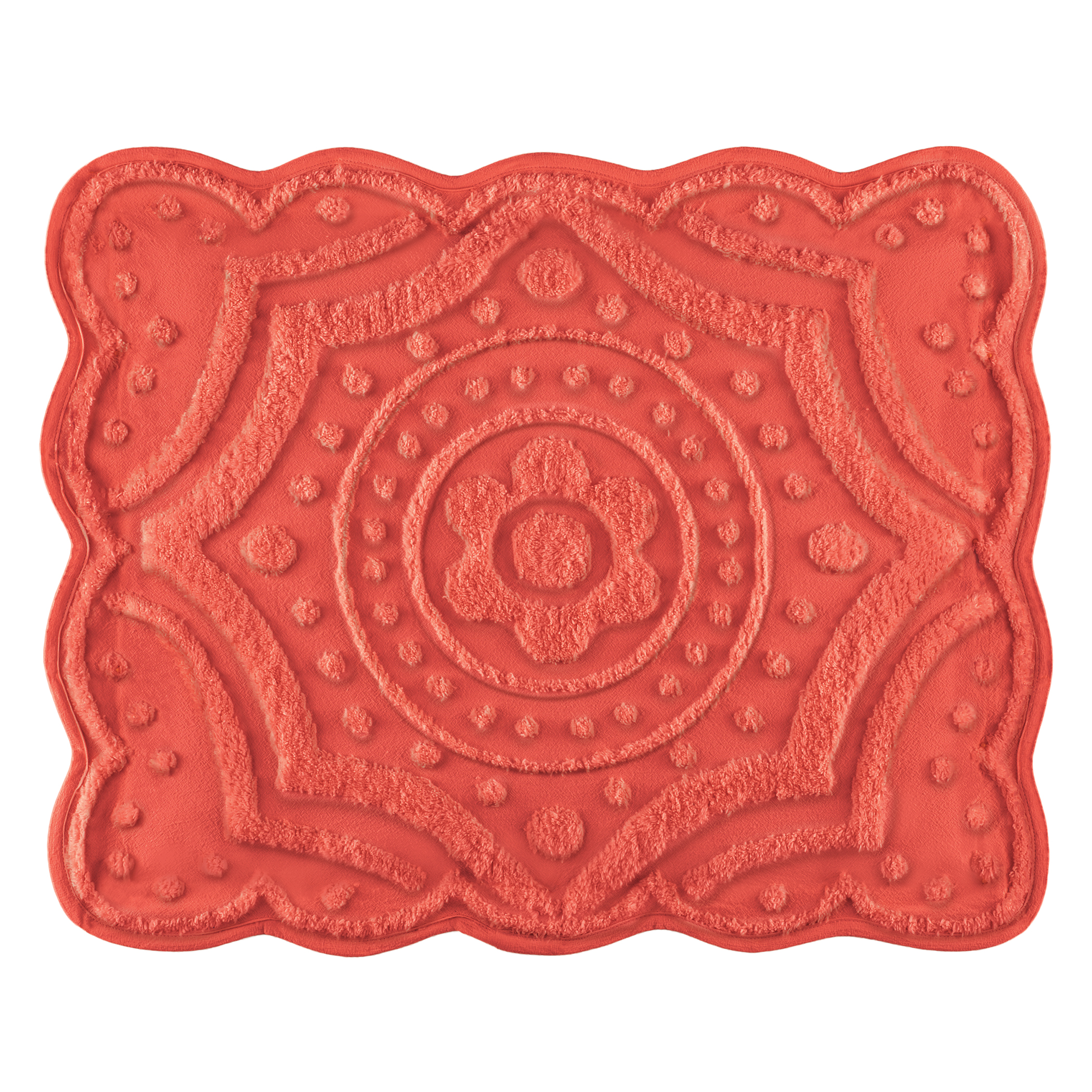 Elegant Tufted Chenille Medallion Scalloped Edge Pillow Sham Sham Gender Neutral Rust