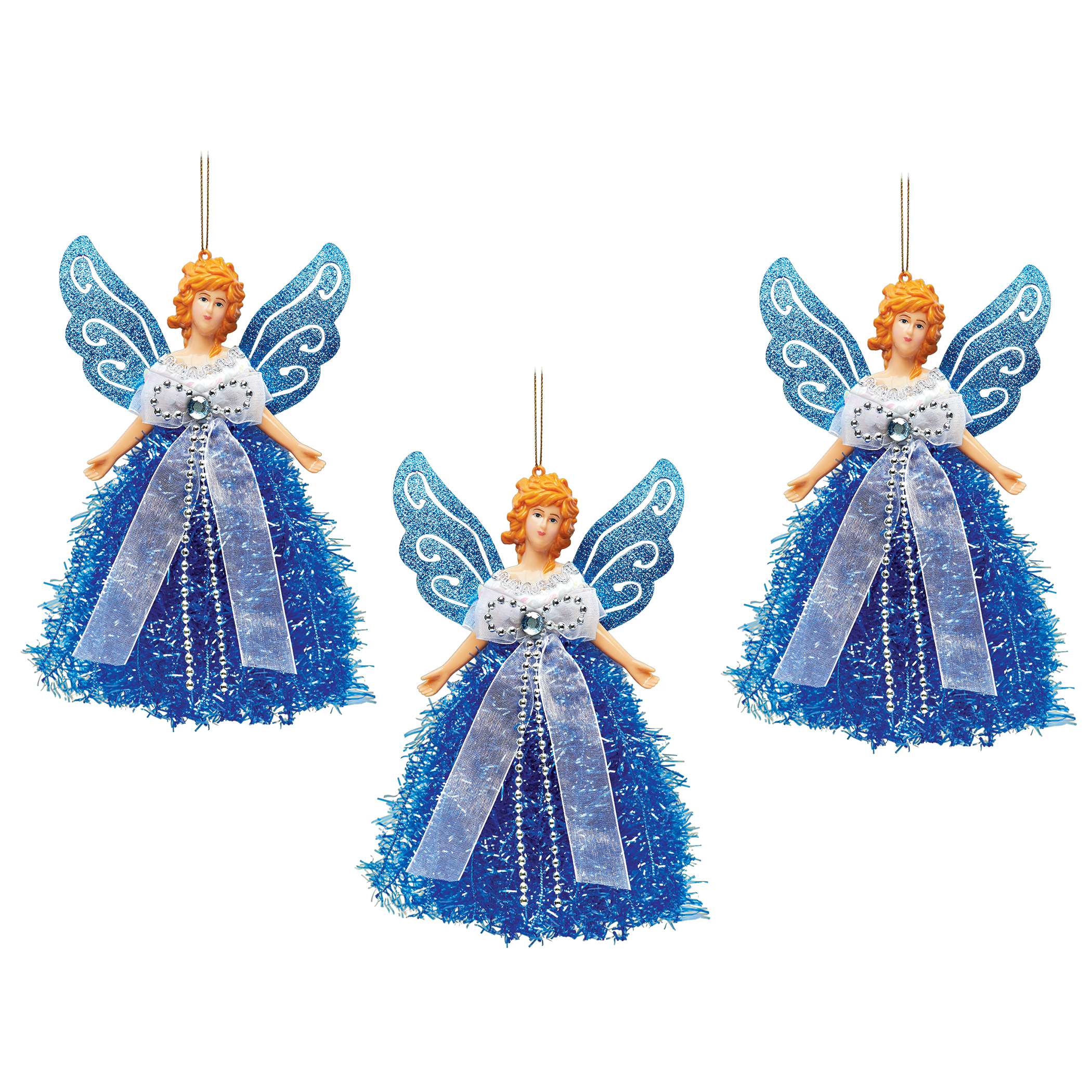 Festive Colorful Angel Christmas Ornaments - Set of 3 Blue