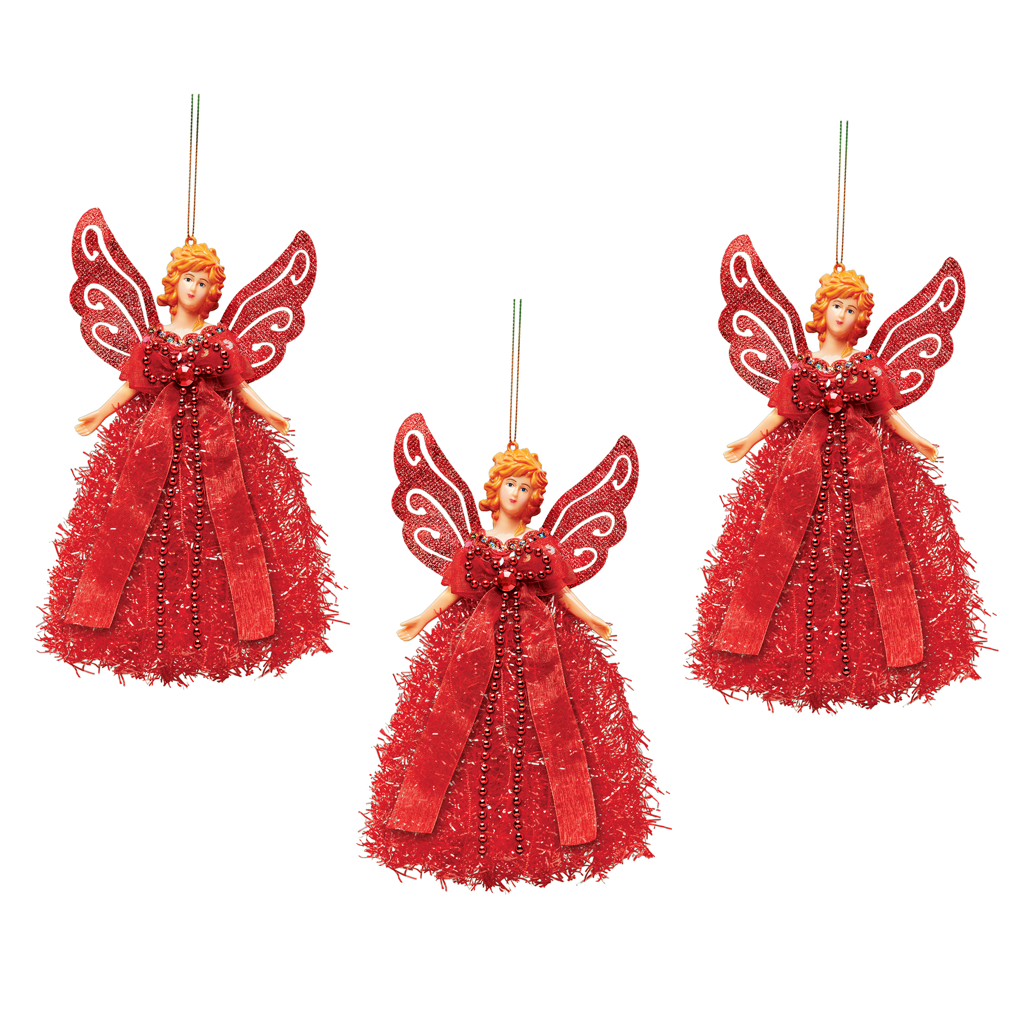 Festive Colorful Angel Christmas Ornaments - Set of 3 Red