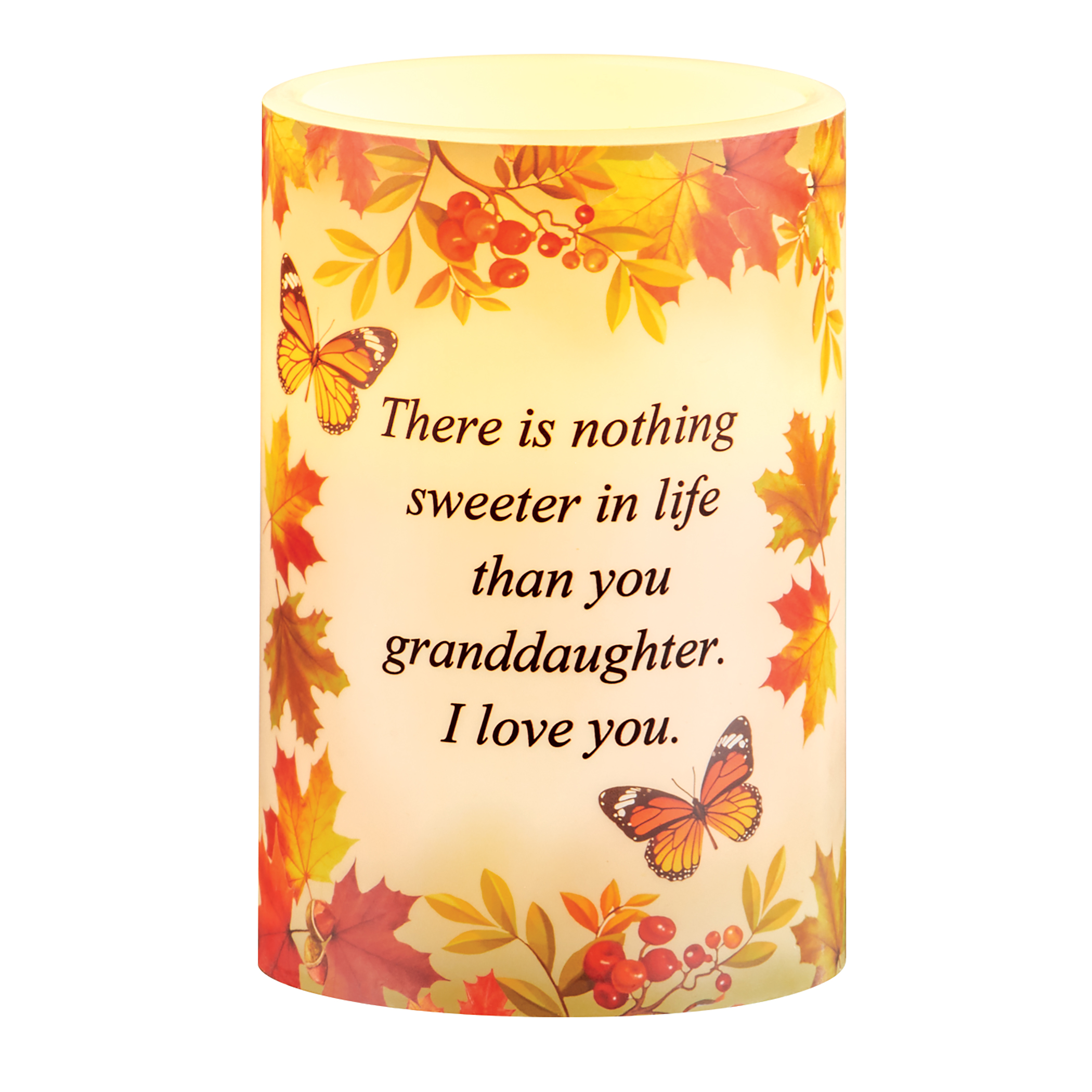 LED Lighted Autumn Floral Butterfly Granddaughter Flameless Candle