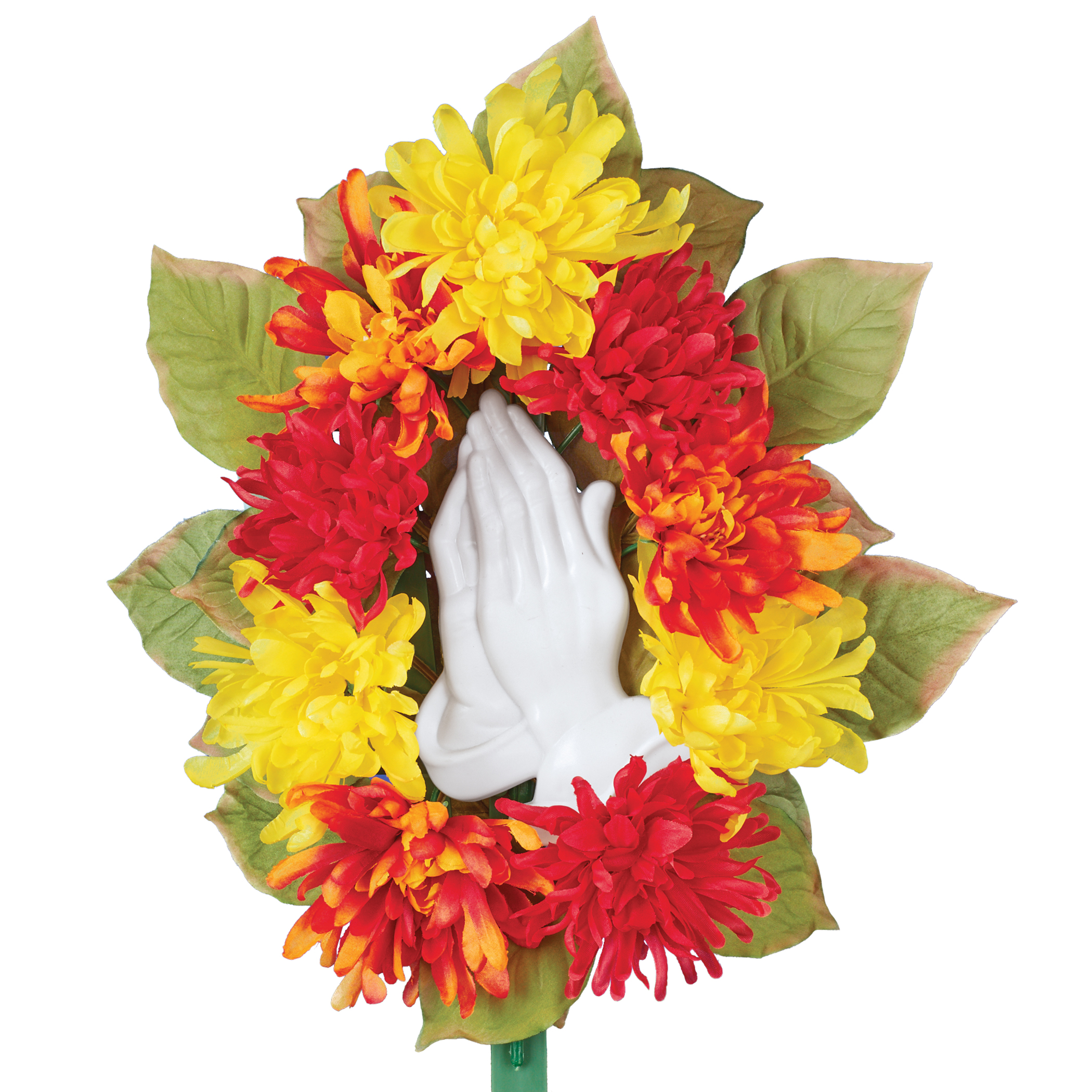 Artificial Autumn Mums Praying Hands Memorial Bush Stake