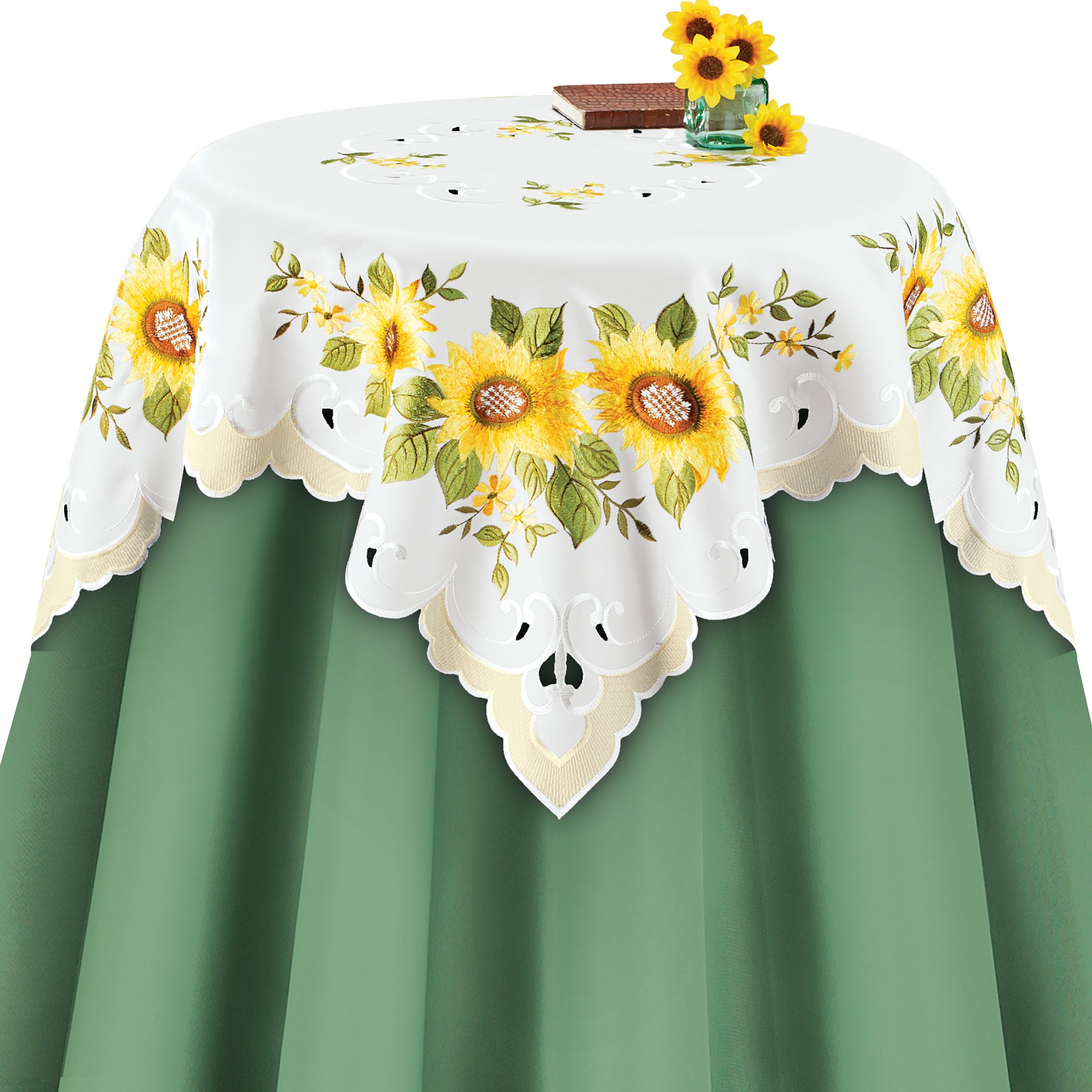 Embroidered Sunflower Cluster Table Linens Square