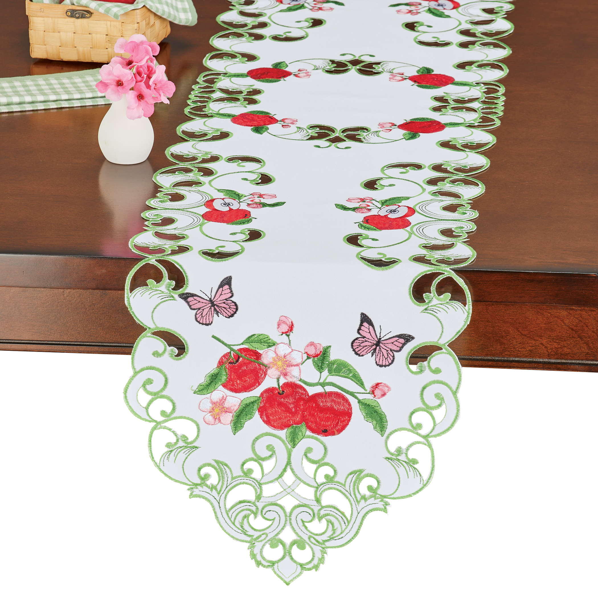 Apples and Butterflies Embroidered Table Linens Runner
