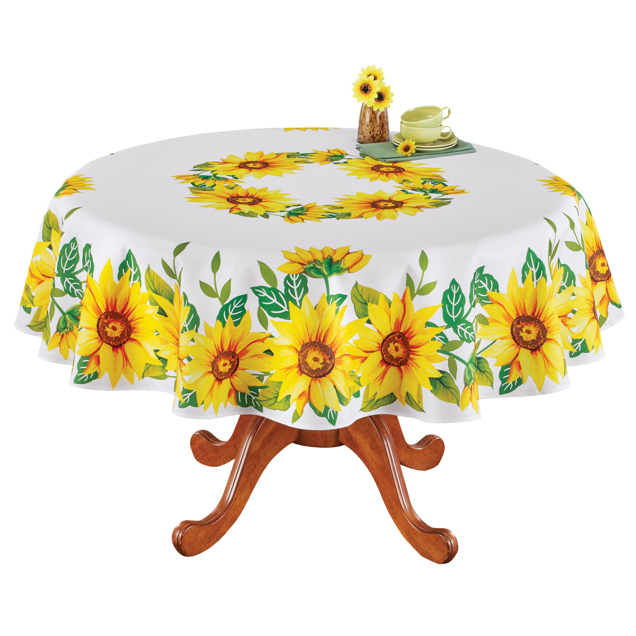 Sunflower Boarder Design Printed Tablecloth Round