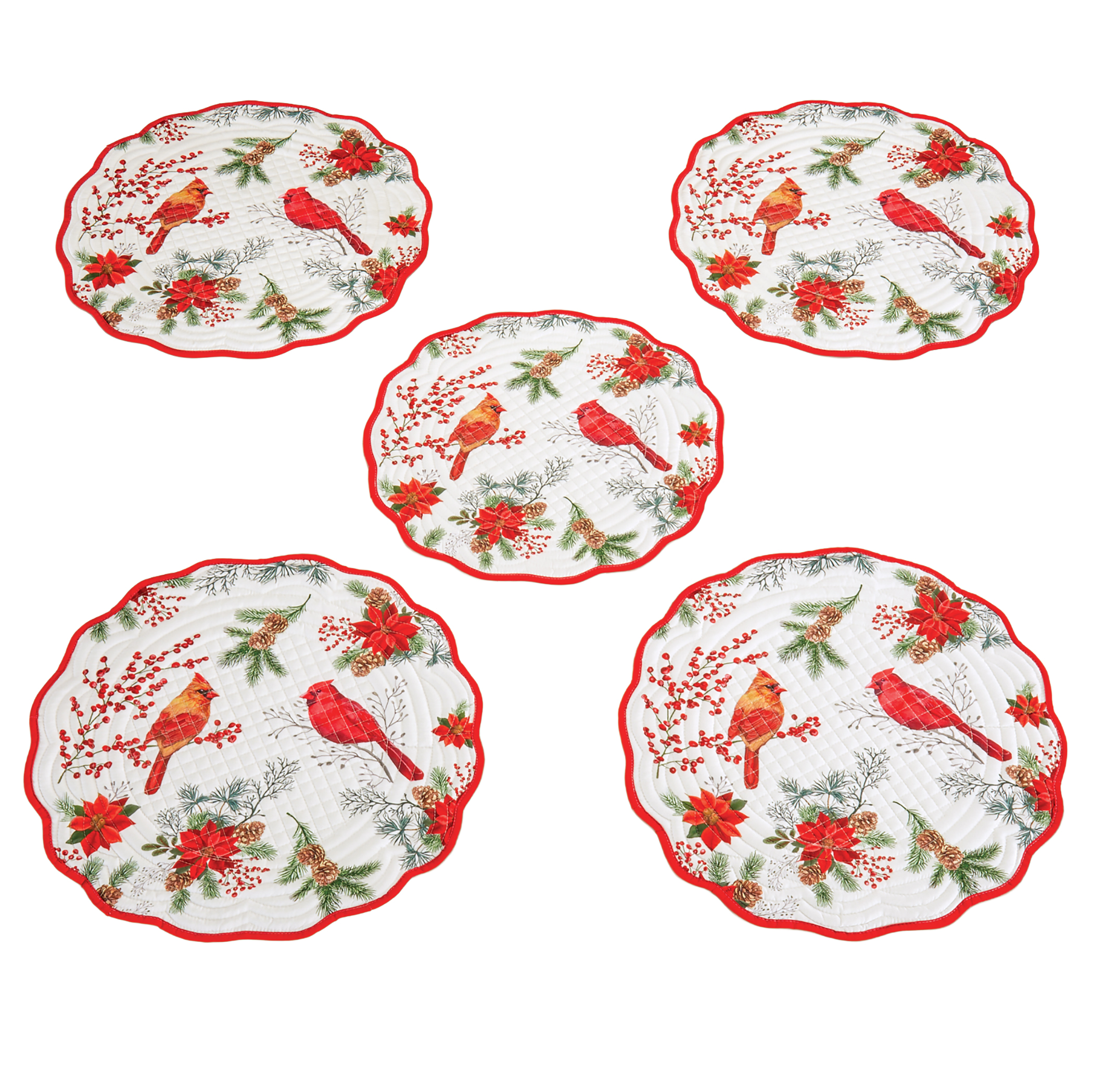 5-Piece Festive Cardinal Floral Placemat Set
