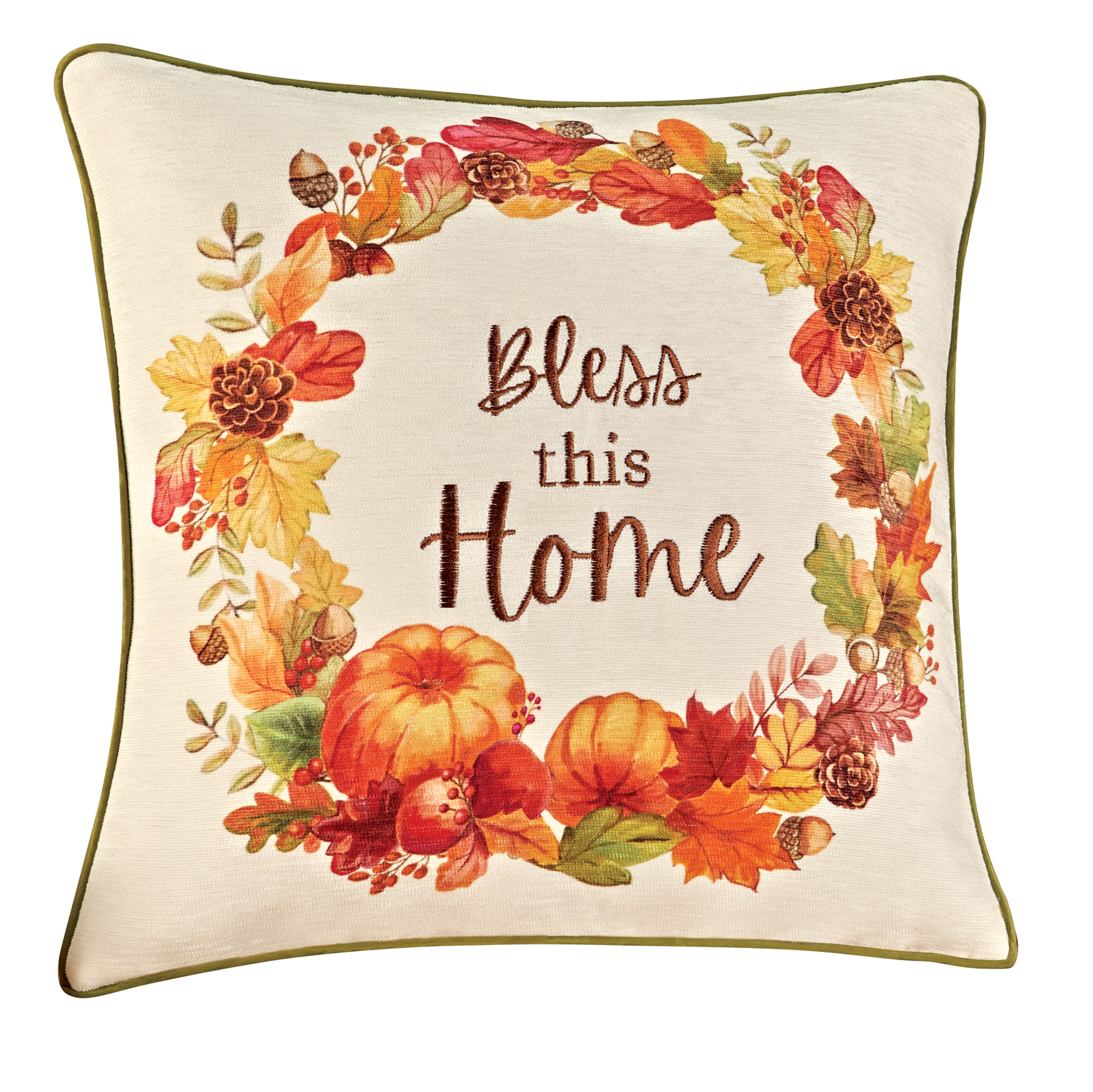Bless This Home Harvest Wreath Removable Cover Accent Pillow