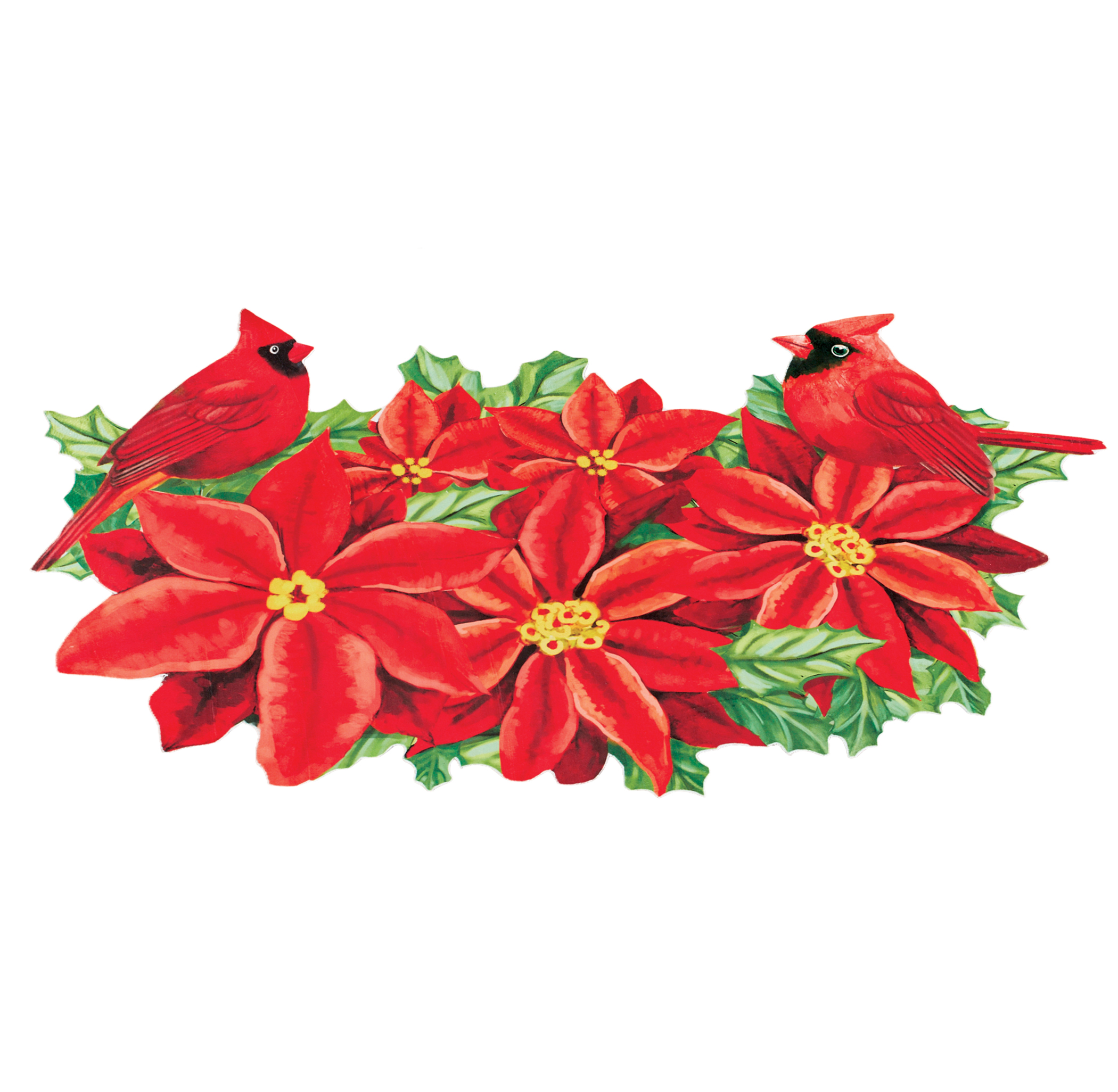 Festive Poinsettia Cardinal Shaped Skid-Resistant Mat