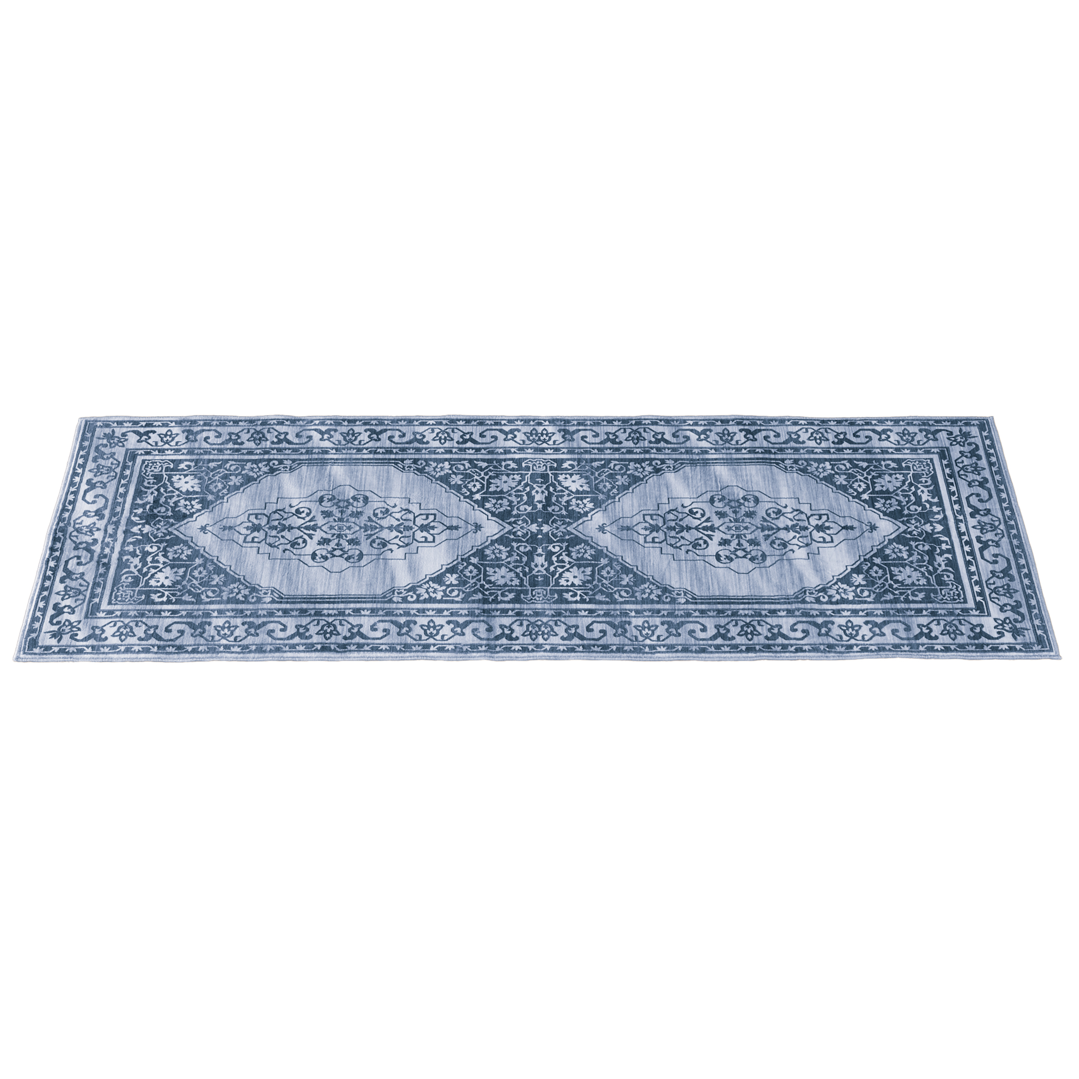 Elegant Floral Scroll Design Skid-Resistant Area Rug 20" x 59" Blue, 20" x 59"