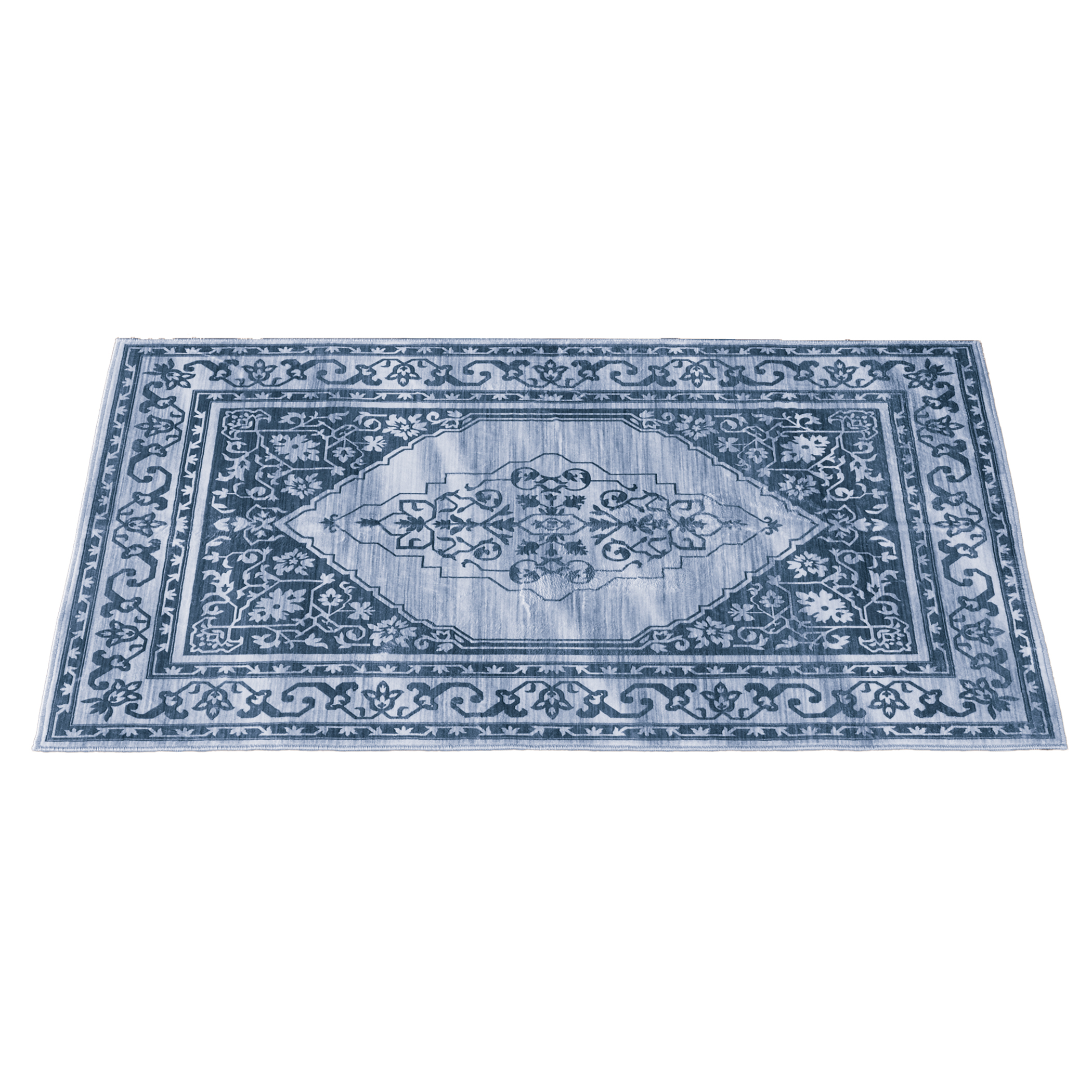 Elegant Floral Scroll Design Skid-Resistant Area Rug 26" x 45" Blue, 26" x 45"
