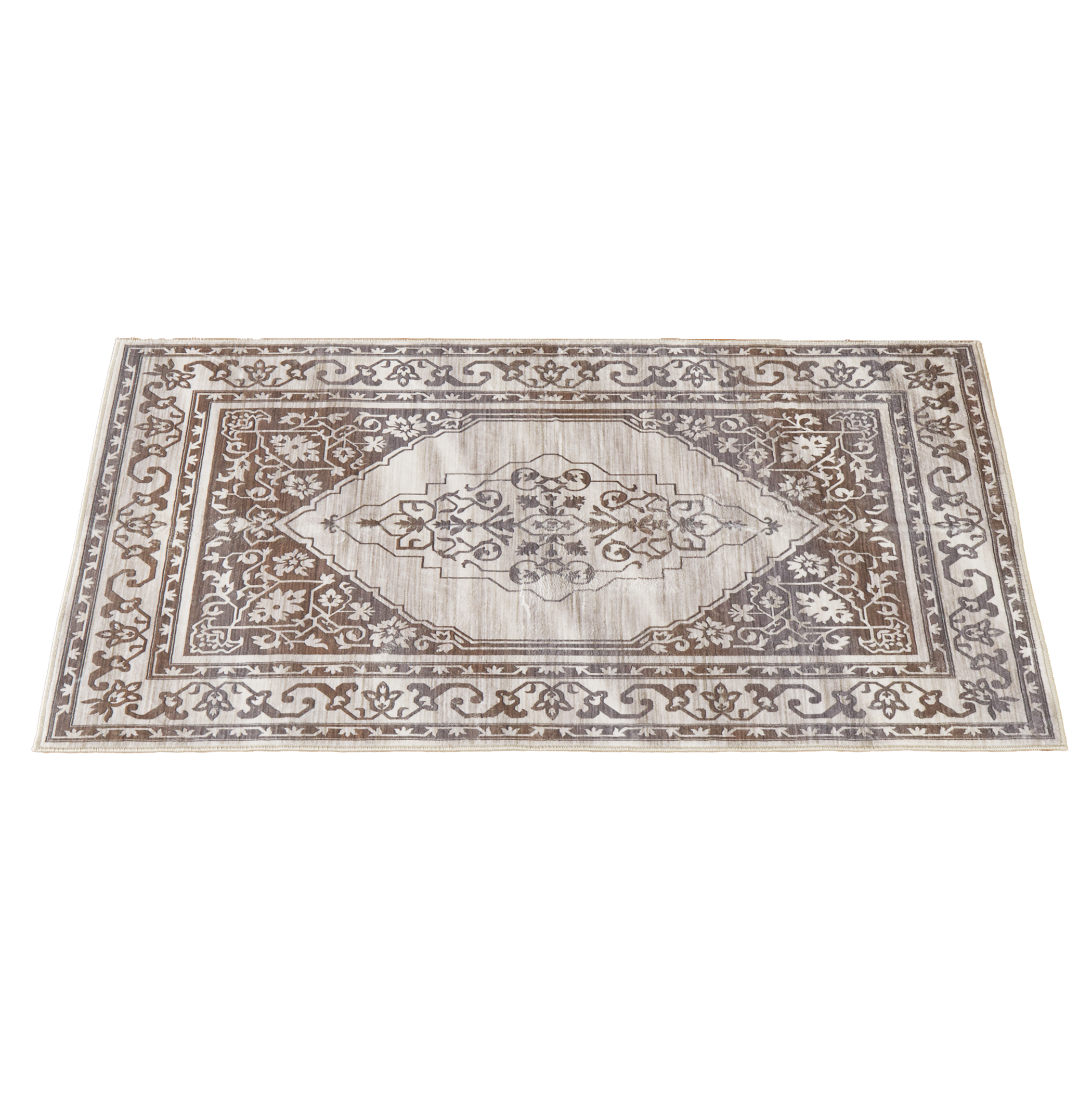 Elegant Floral Scroll Design Skid-Resistant Area Rug 26" x 45" Brown, 26" x 45"