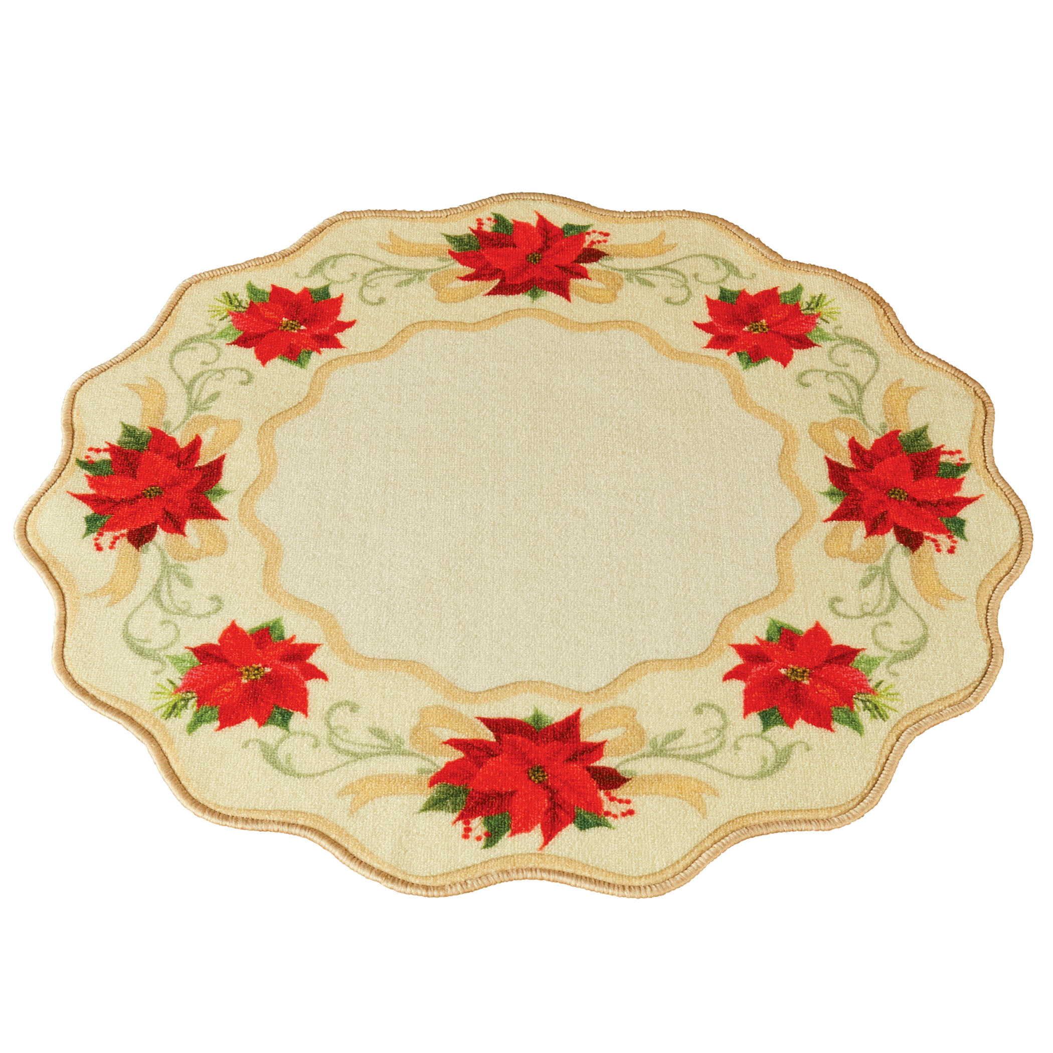 Festive Poinsettia Scalloped Edge Border Accent Rug