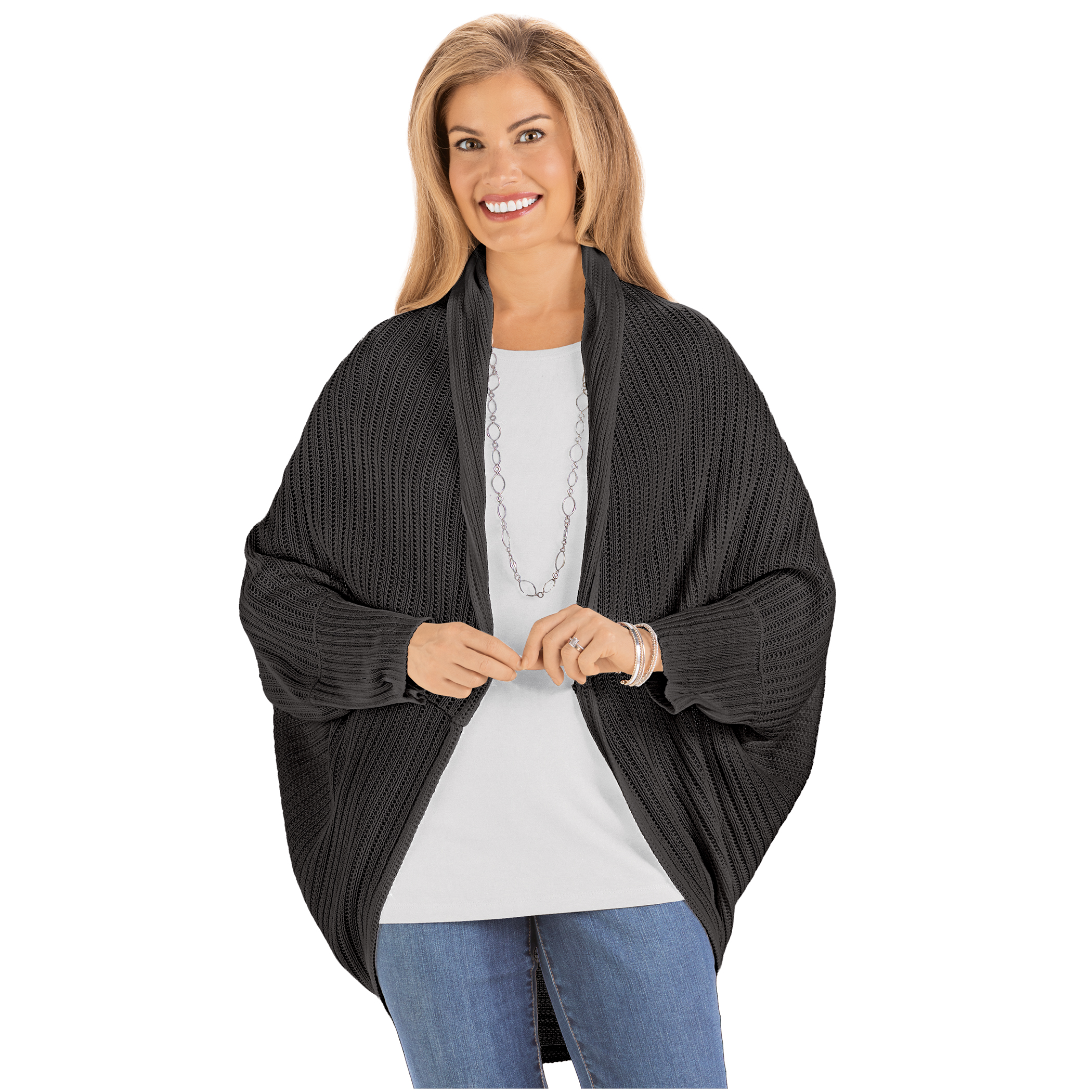Versatile Cozy Stylish Cocoon Long Sleeve Sweater OneSize Women Black