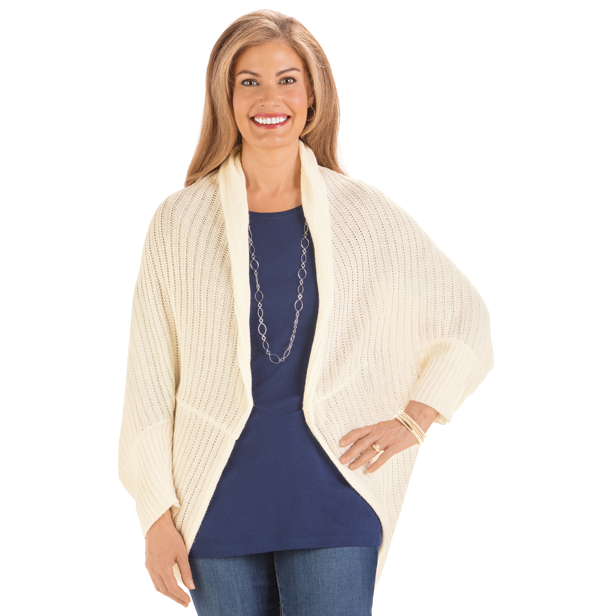 Versatile Cozy Stylish Cocoon Long Sleeve Sweater OneSize Women Ivory