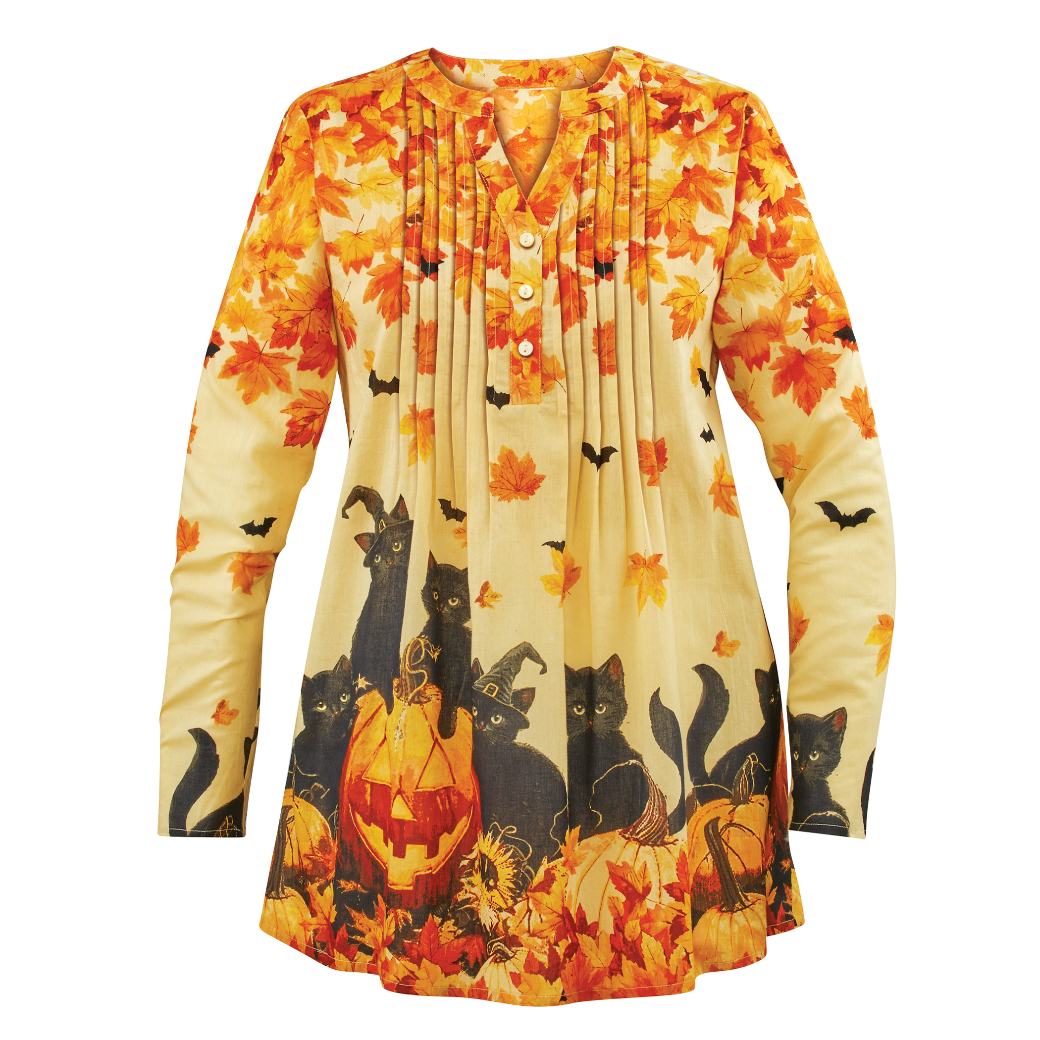 Black Cat Pumpkin Party Halloween Woven Tunic Medium Women Ginger