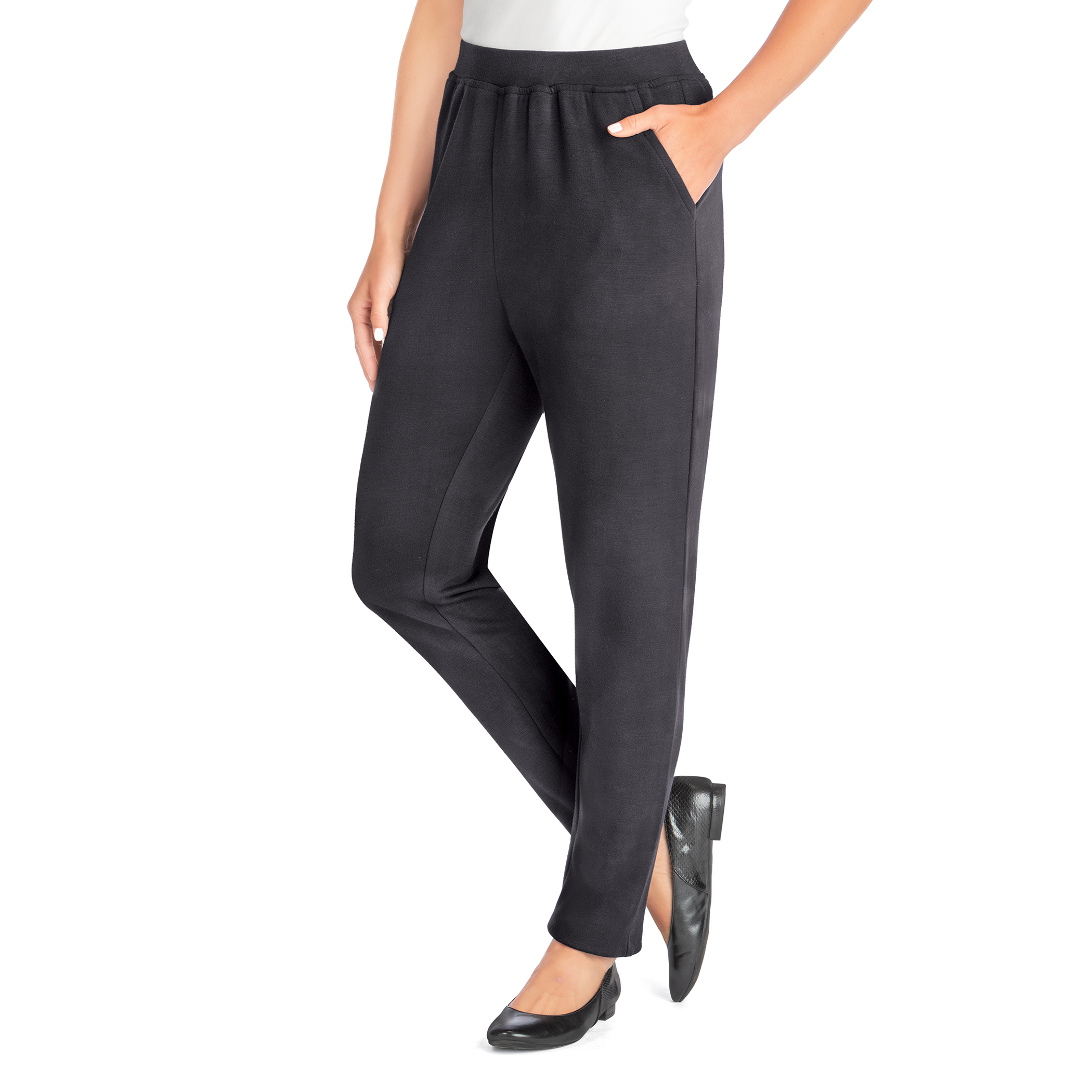 Ponte Knit Straight Leg Pull-On Pants with Side Pockets X-Large Women Black