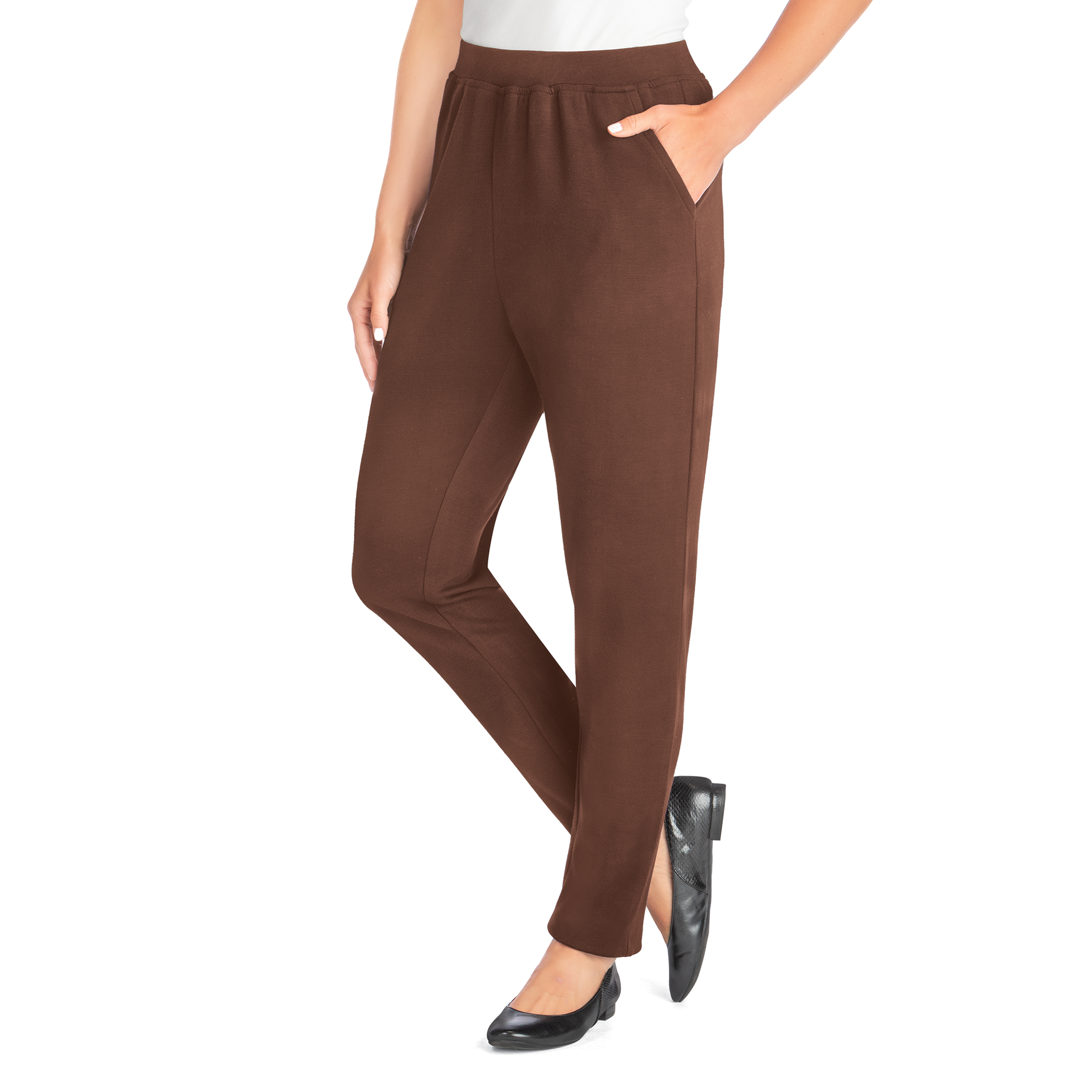 Ponte Knit Straight Leg Pull-On Pants with Side Pockets XX-Large Women Brown