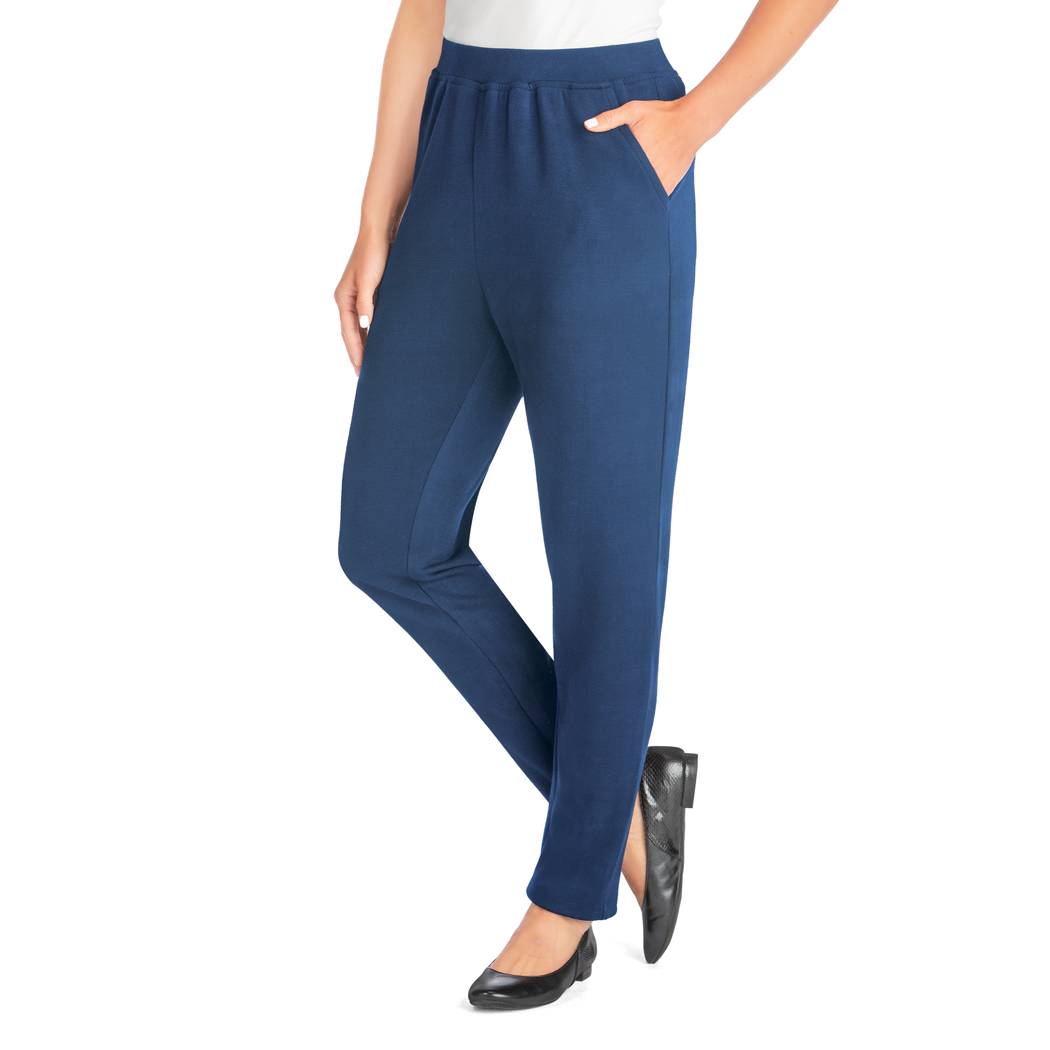 Ponte Knit Straight Leg Pull-On Pants with Side Pockets XX-Large Women Navy