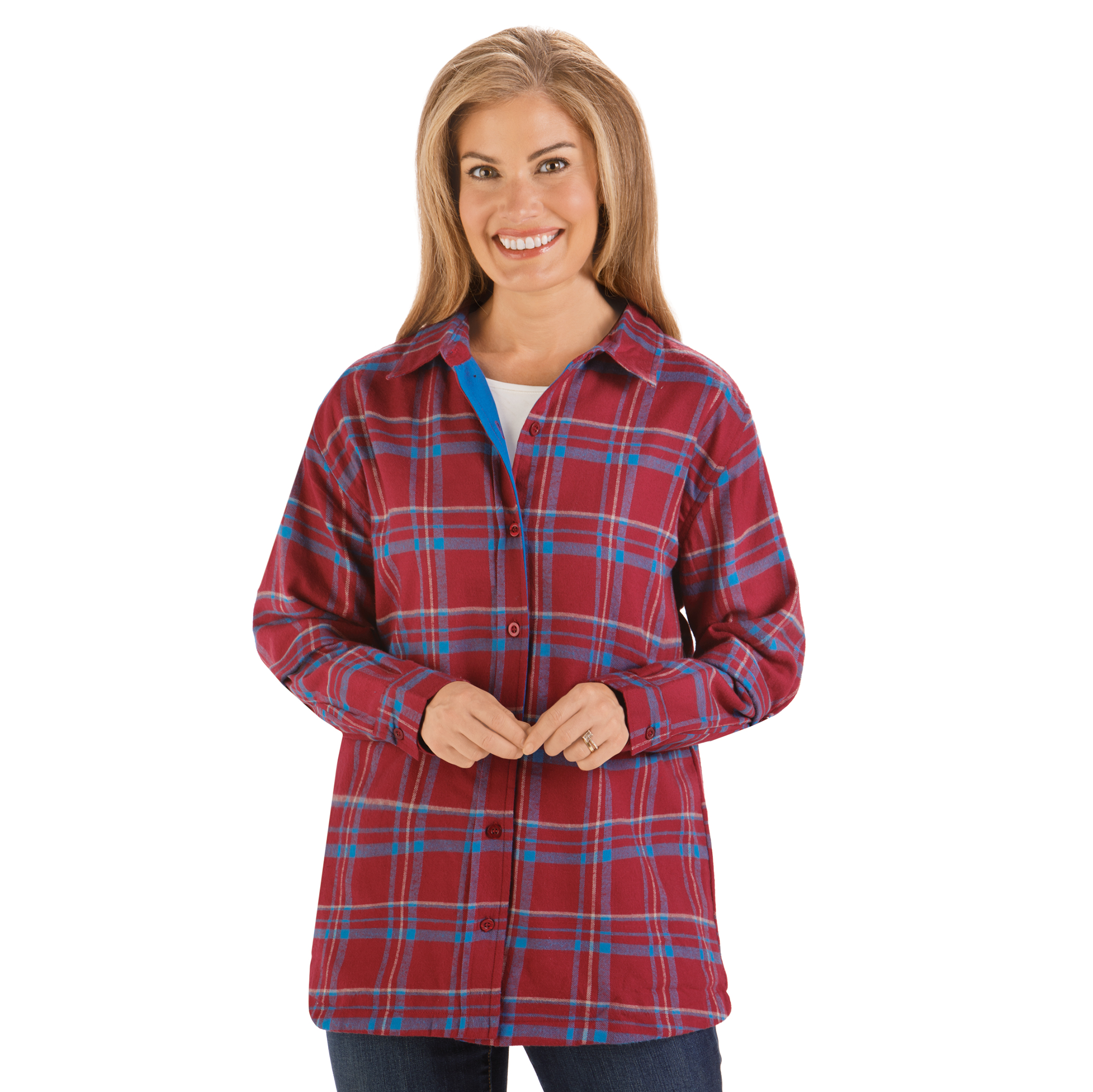 Ladies Fleece Lined Button-Front Flannel Shirt Jacket X-Large Women Plum