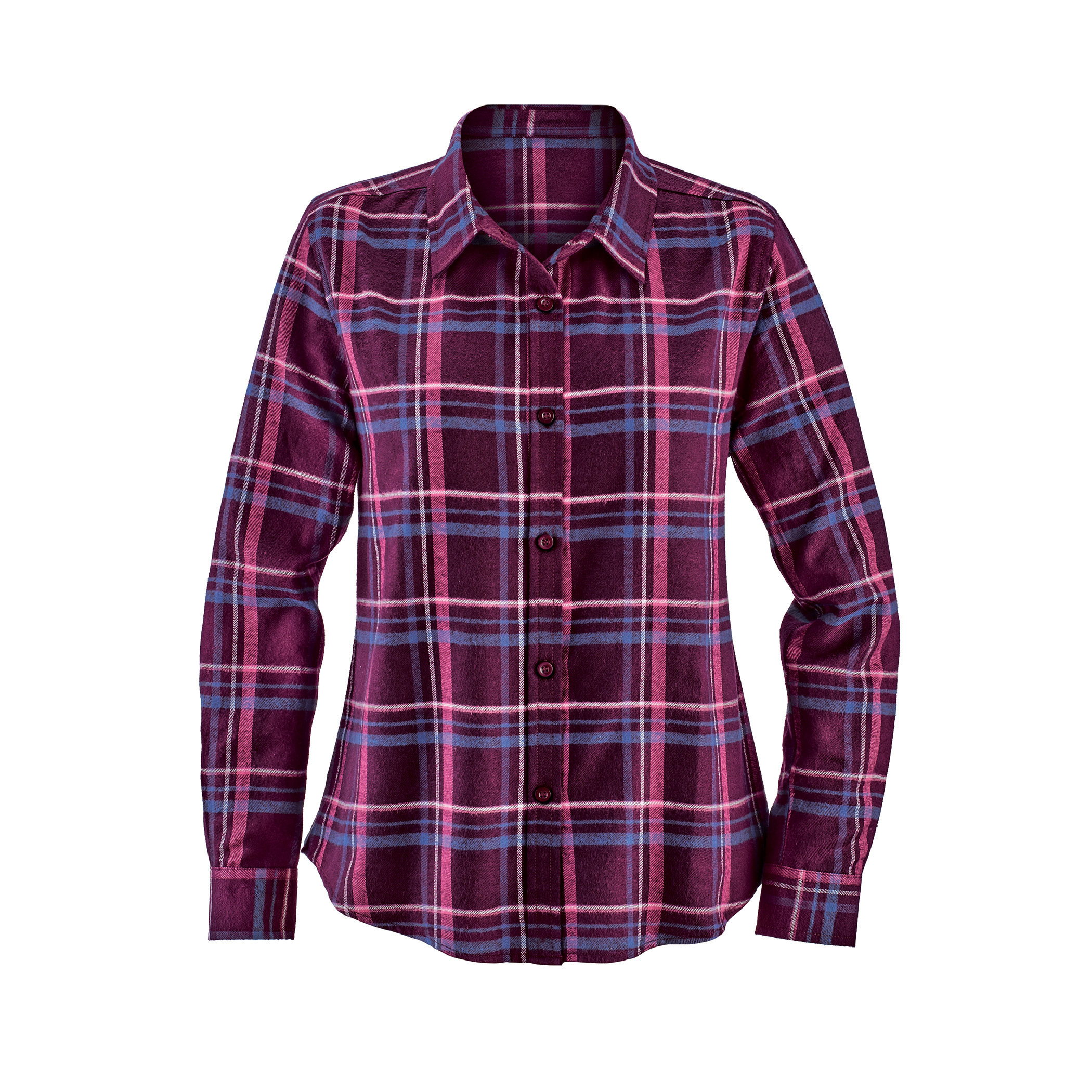 Classic Ladies Plaid Flannel Button-Down Shirt Large Women Burgundy