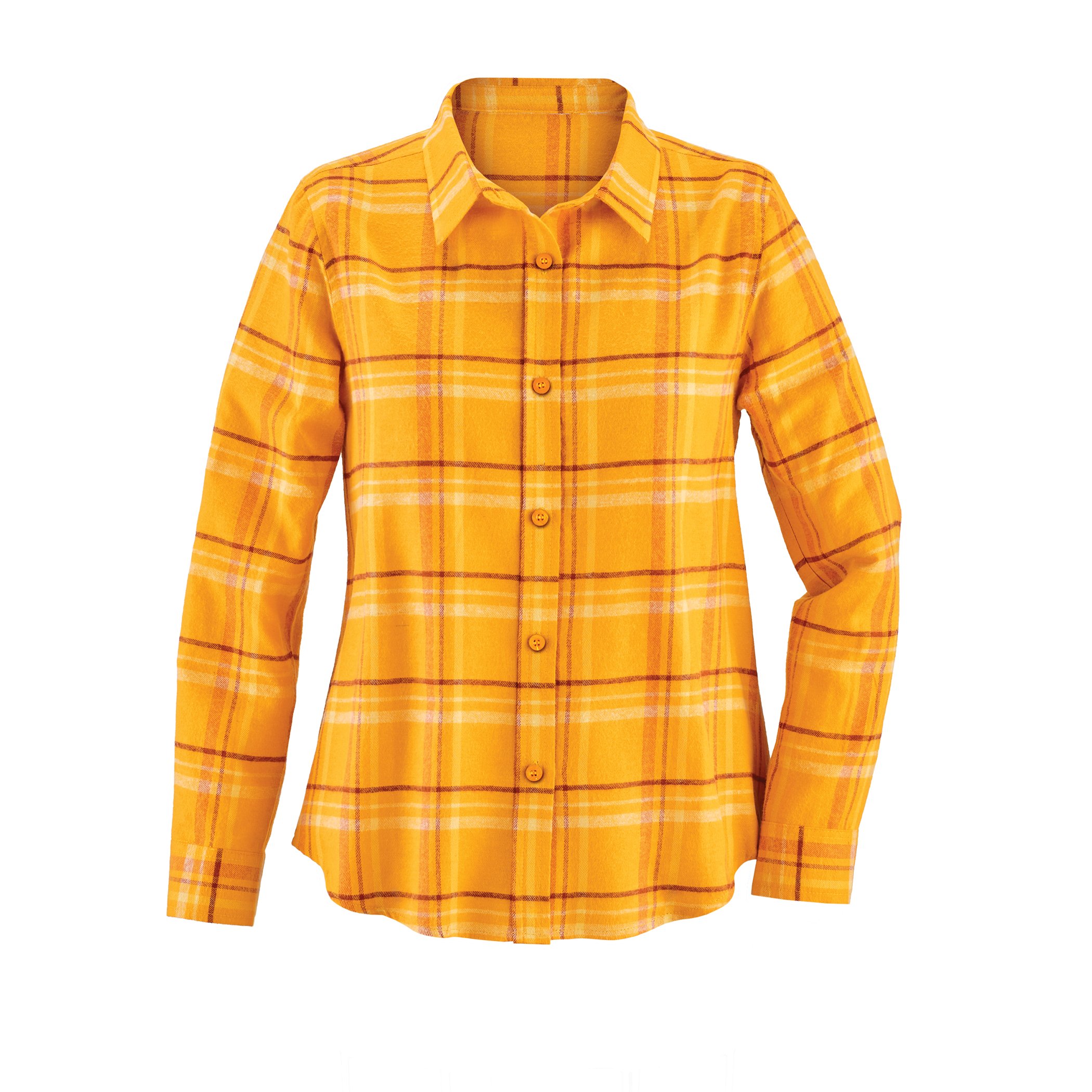 Classic Ladies Plaid Flannel Button-Down Shirt Large Women Marigold