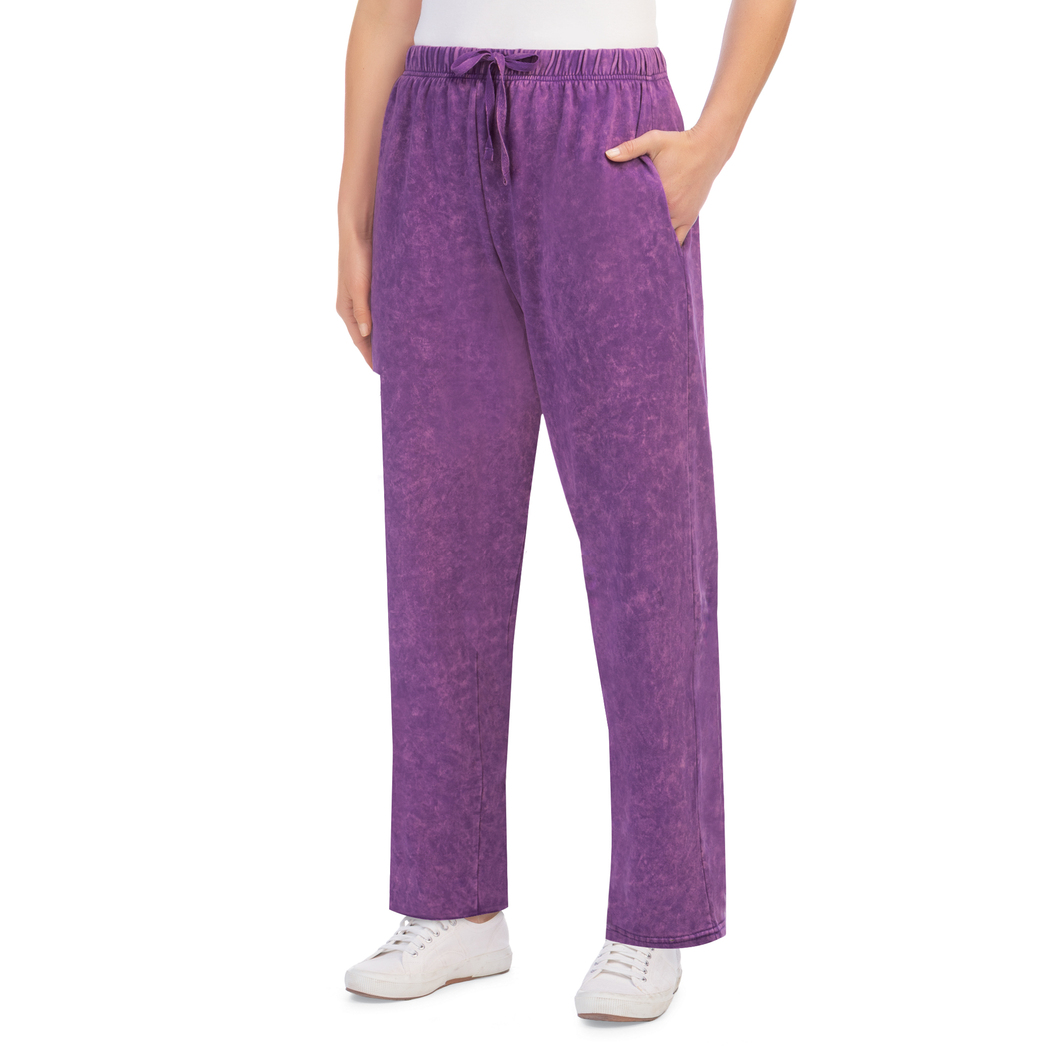 Comfy Color Washed Fleece Drawstring Pants Large Women Purple
