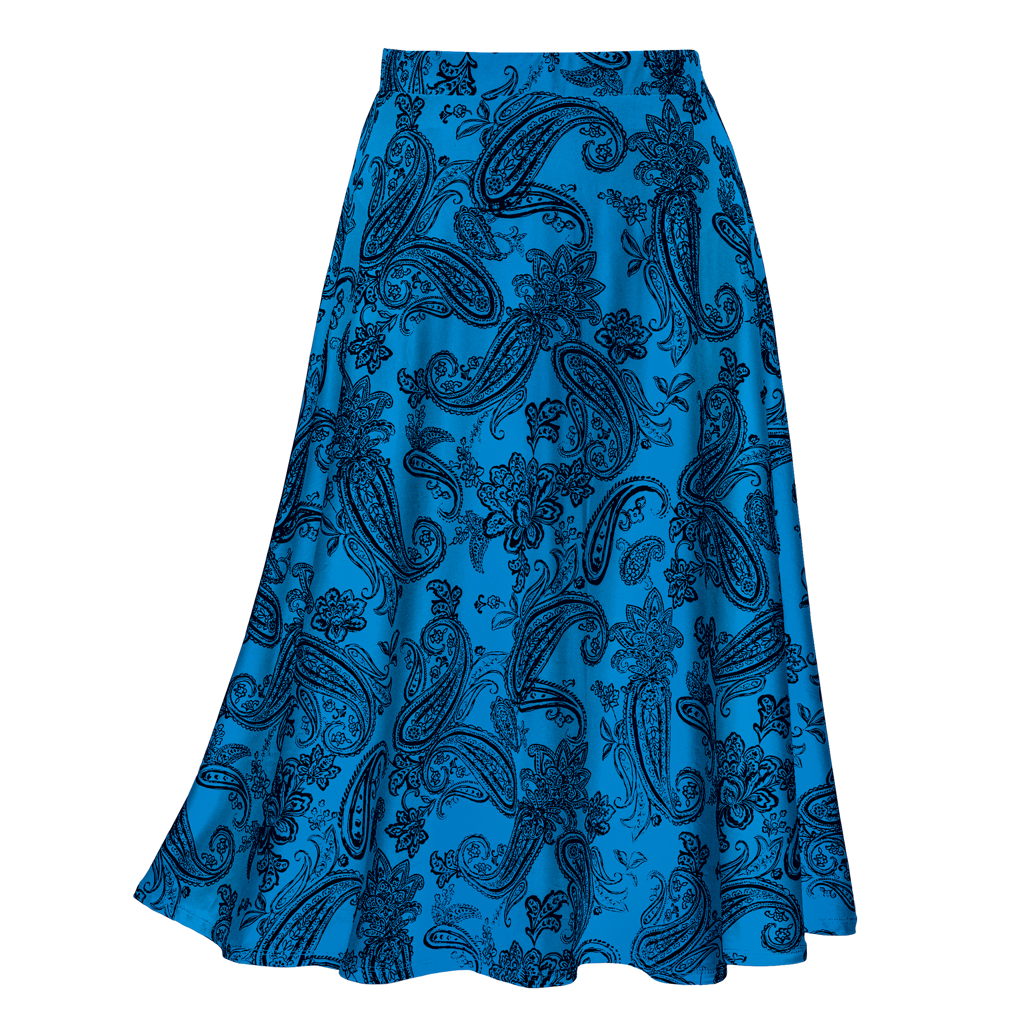 Stylish Paisley Print Stretch Knit Full-Sweep Skirt XX-Large Women Cobalt