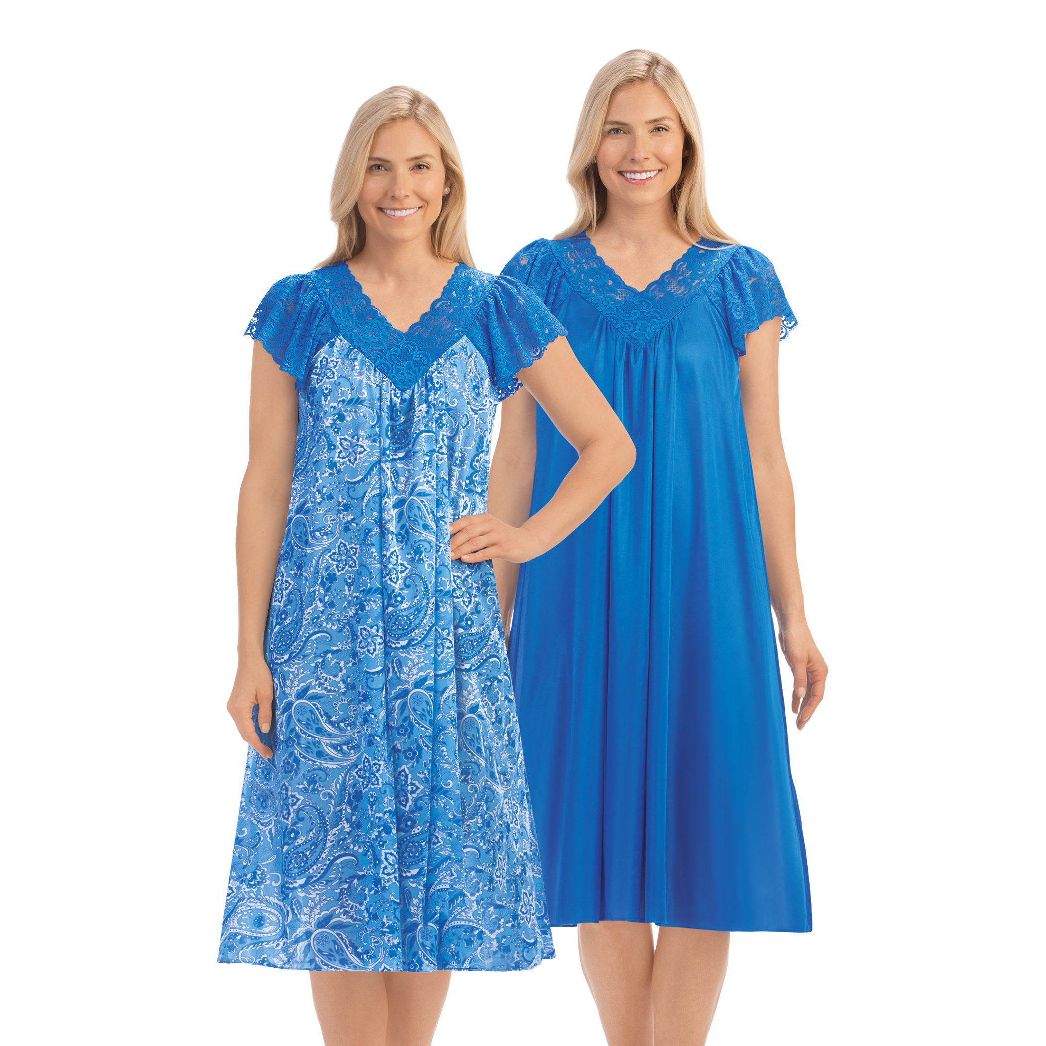 Soft and Silky Tricot Short Sleeve Nightgowns - Pack of 2 XX-Large Women Royal Blue