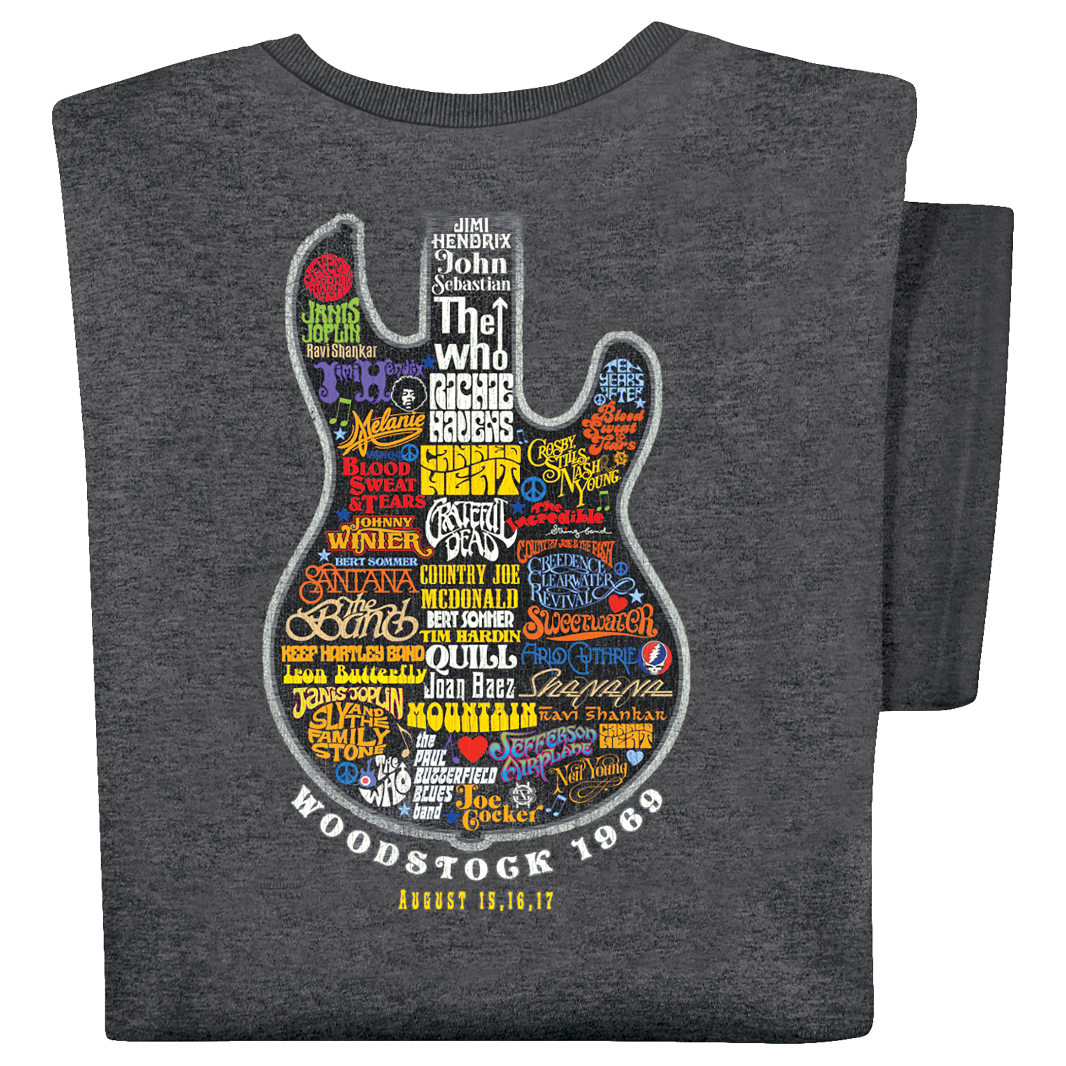 Woodstock 1969 Guitar Short Sleeve Graphic Tee Medium Gender Neutral Dark Heather