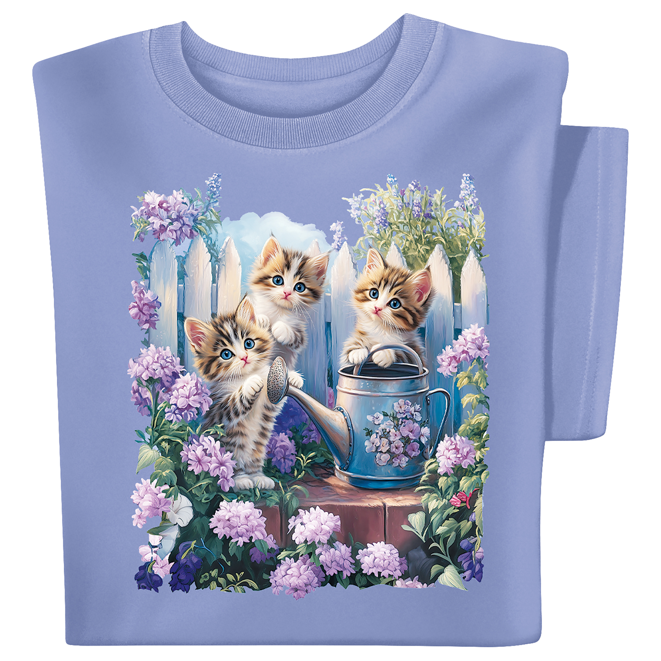 Garden Kitten Trio Short Sleeve Graphic T-Shirt Medium Gender Neutral Light Blue