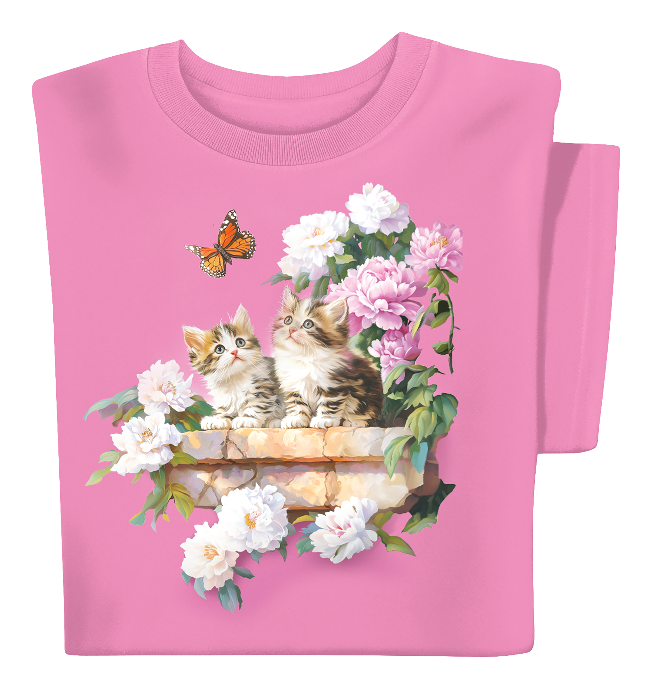 Kittens on a Porch Floral Short Sleeve Graphic Tee Medium Gender Neutral Azalea