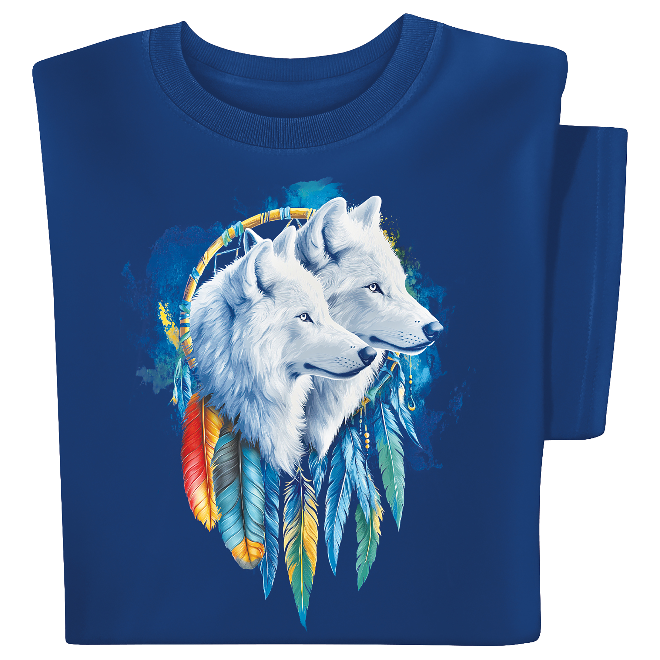Wolf Couple Dreamcatcher Short Sleeve Graphic Tee XX-Large Gender Neutral Navy