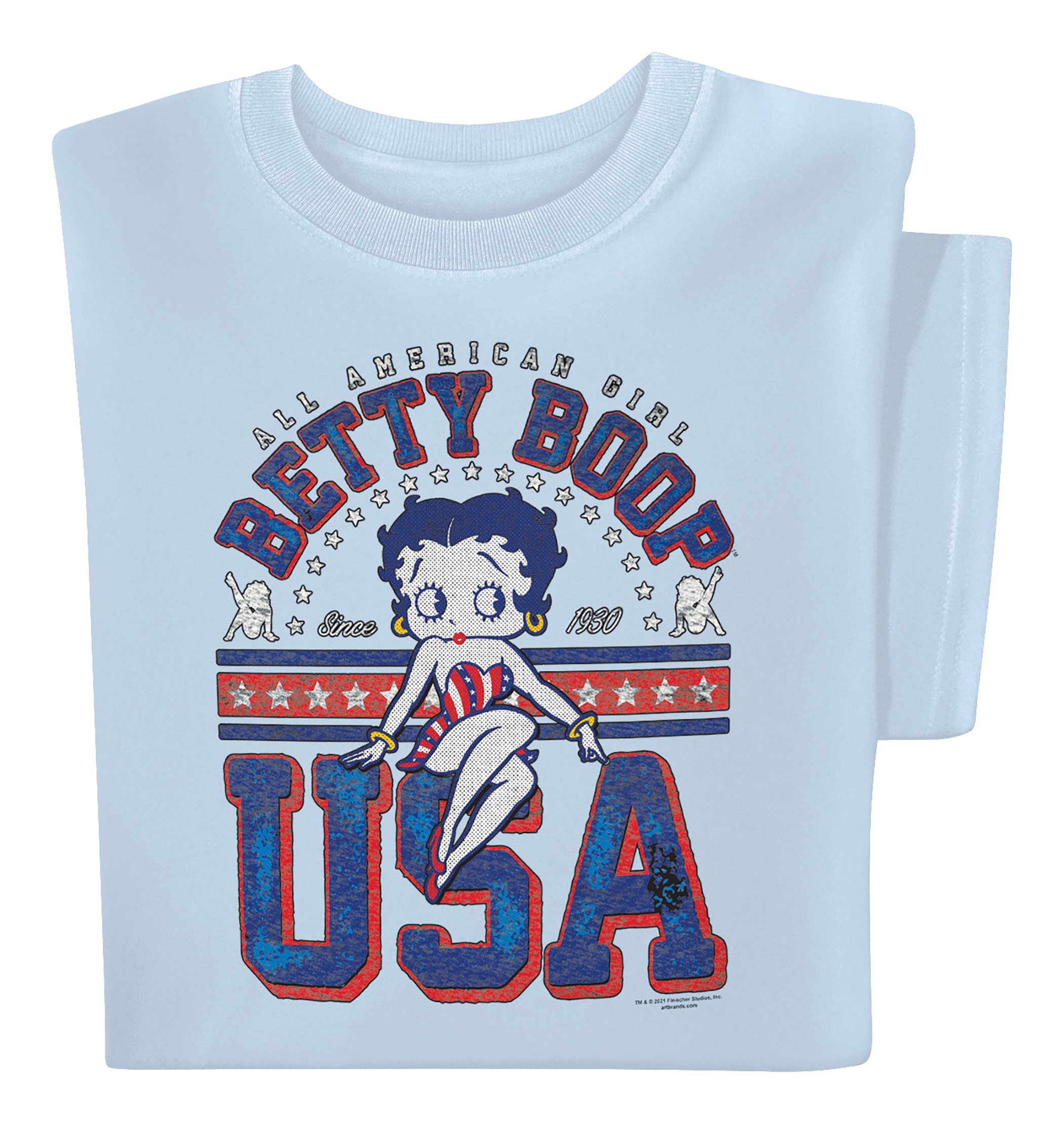 Betty Boop USA Patriotic Short Sleeve Graphic T-Shirt XX-Large Women Light Blue