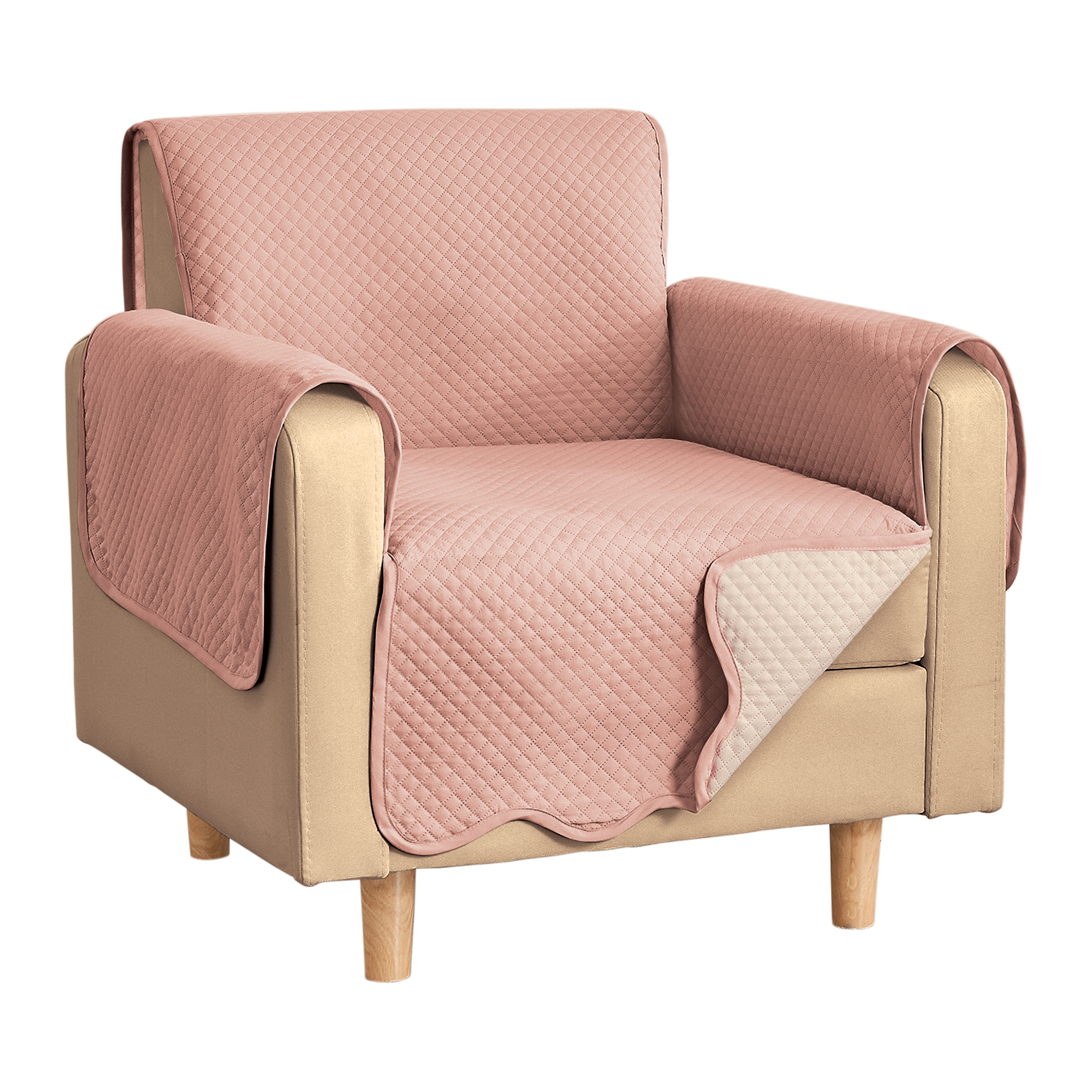 Lacey Scalloped Edge Reversible Quilted Furniture Protector Chair Blush/Ivory, Blush/Ivory